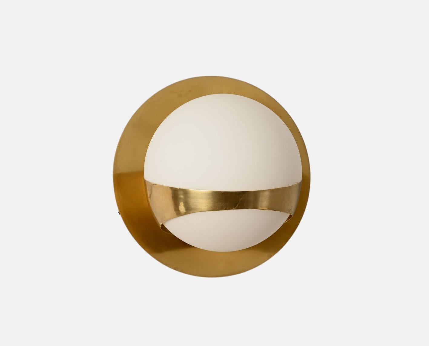 Stilnovo style  Wall Sconces made with prime quality brass and hardware .  Solid sturdy construction . 

Glass shade diameter is 6 in. 

See last picture for different brass finish available . No charge .  

Also Available In:
- Matte Black
- Matte