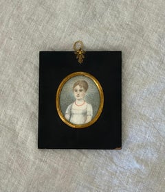 Stippled Regency Miniature Portrait of a Young Woman With Coral Beads