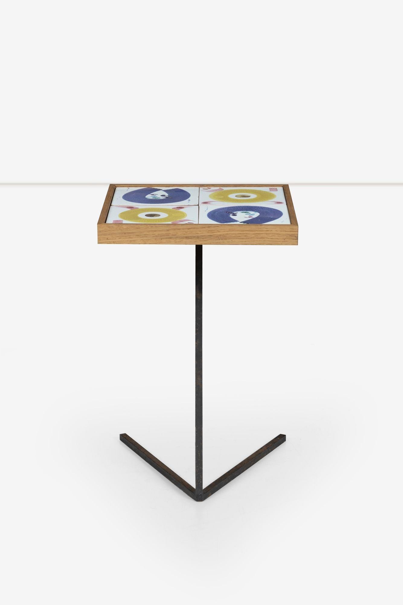 Danish Stir Lindberg for Gustavsberg Custom Tile Top Side Table For Sale