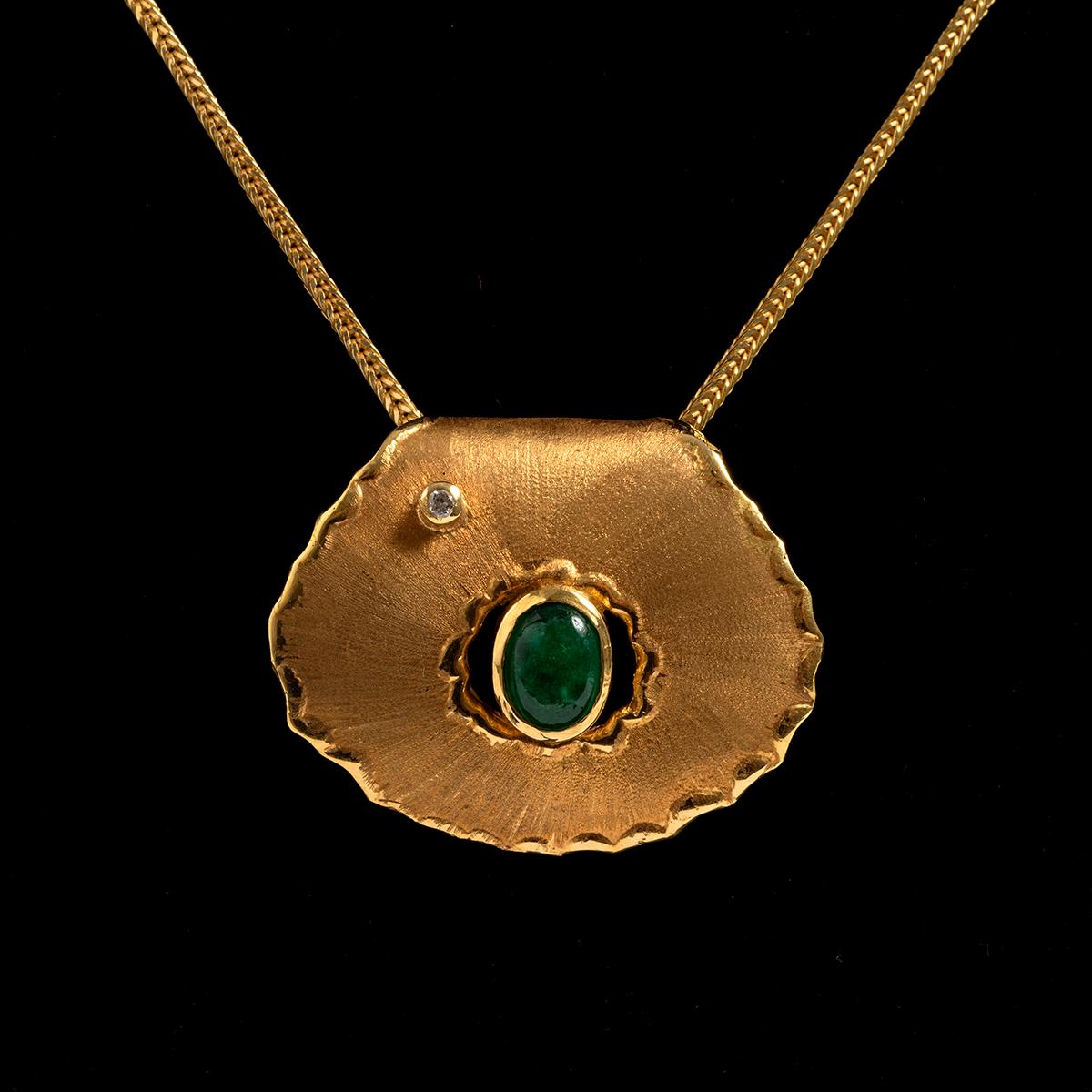Stirking 18 Carat Yellow Gold Emerald and Diamond Abstract Pendant For ...