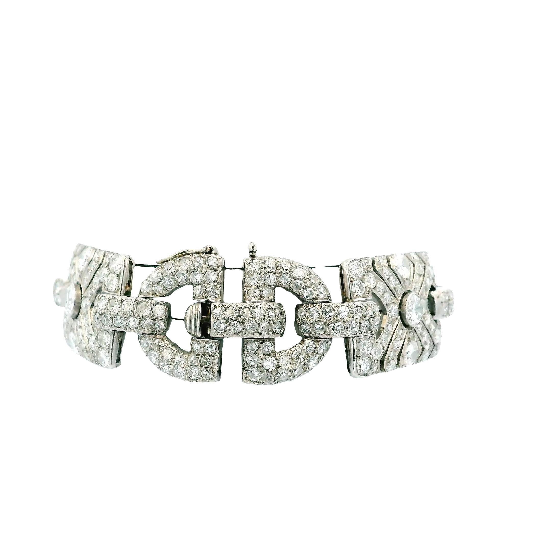 Art déco Bracelet Art-Déco en platine français 17ct avec diamants en vente
