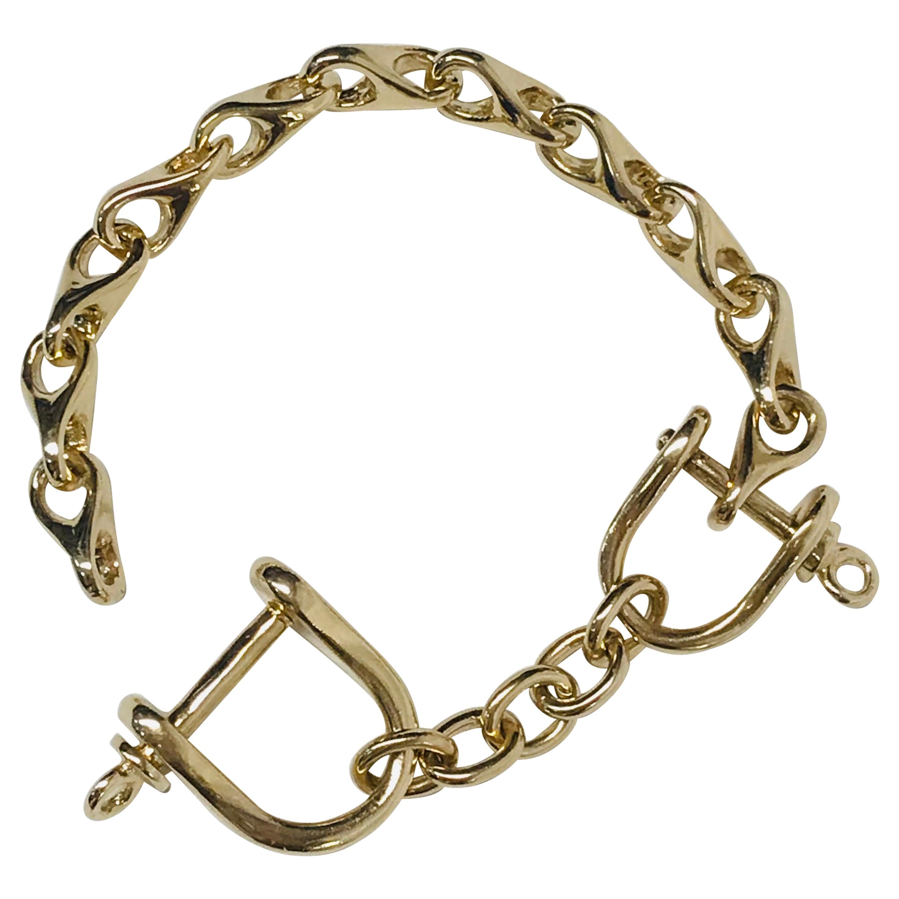 Stirrup Solid Gold Link Bracelet Estate Fine Jewelry