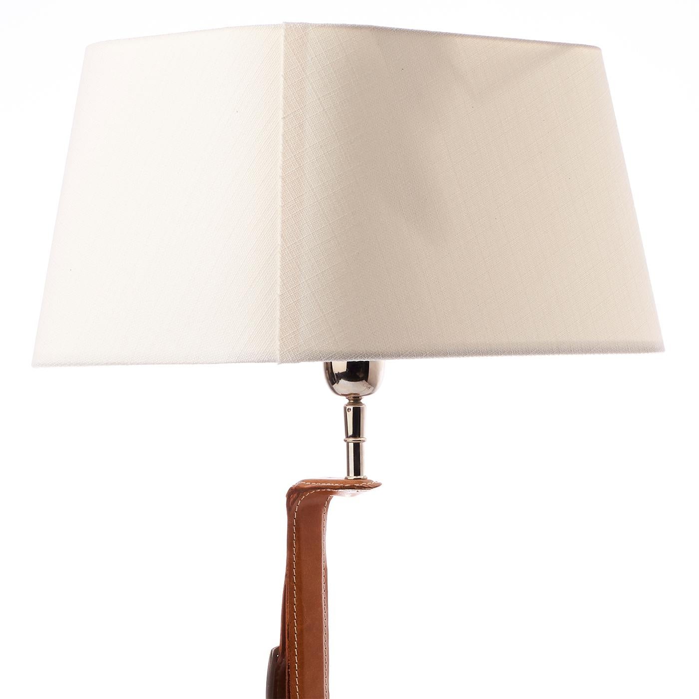 Stirrup Table Lamp in Brown Leather In Excellent Condition In Paris, FR
