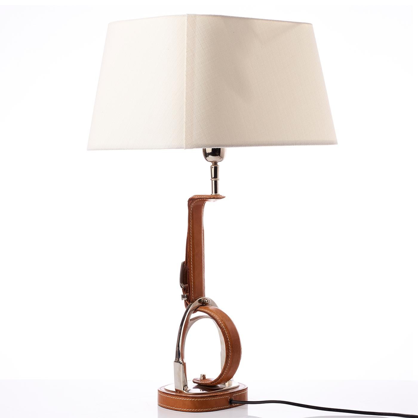 Stirrup Table Lamp in Brown Leather 1