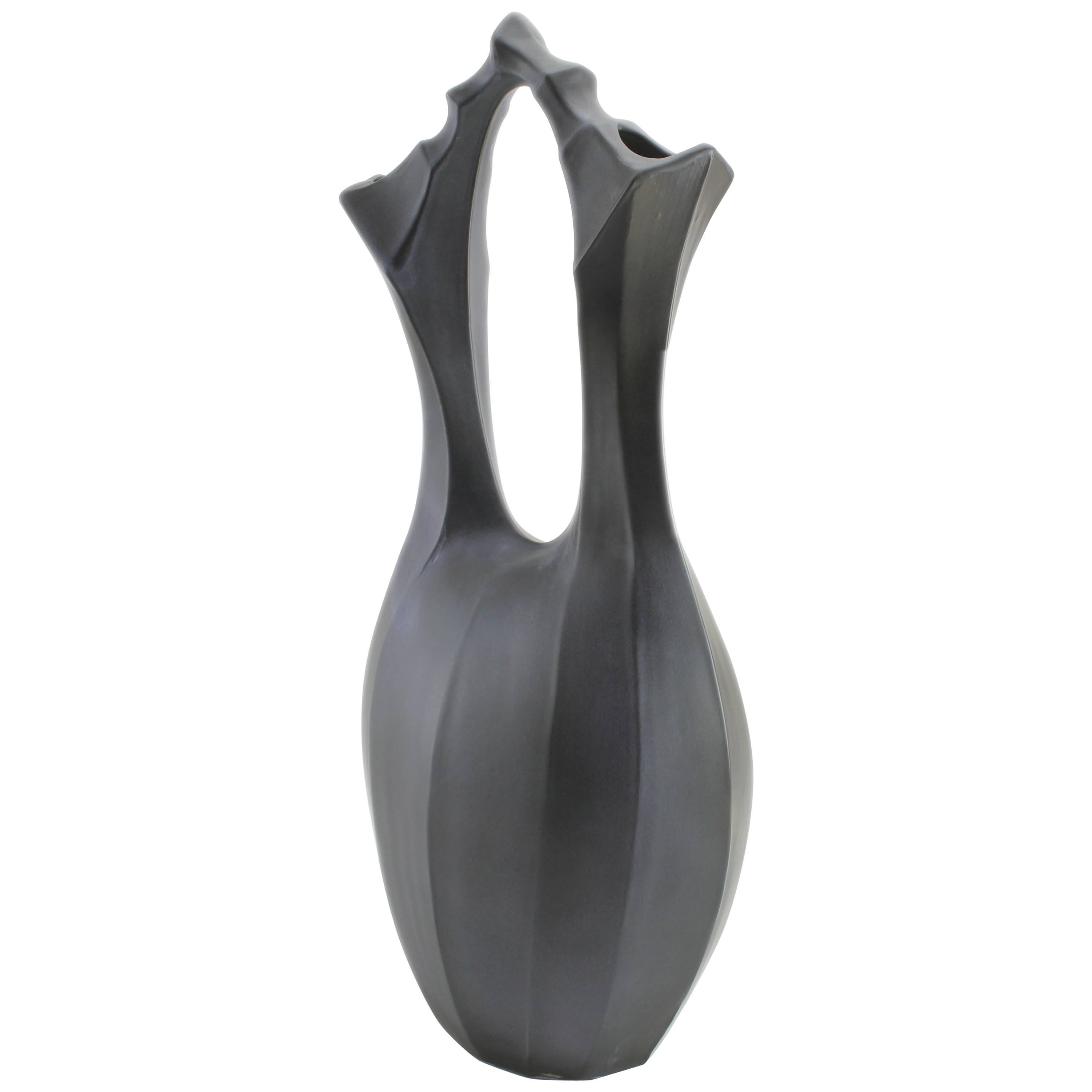 Stirrup Vase Large Black Vase Modern Contemporary Glazed Porcelain For Sale