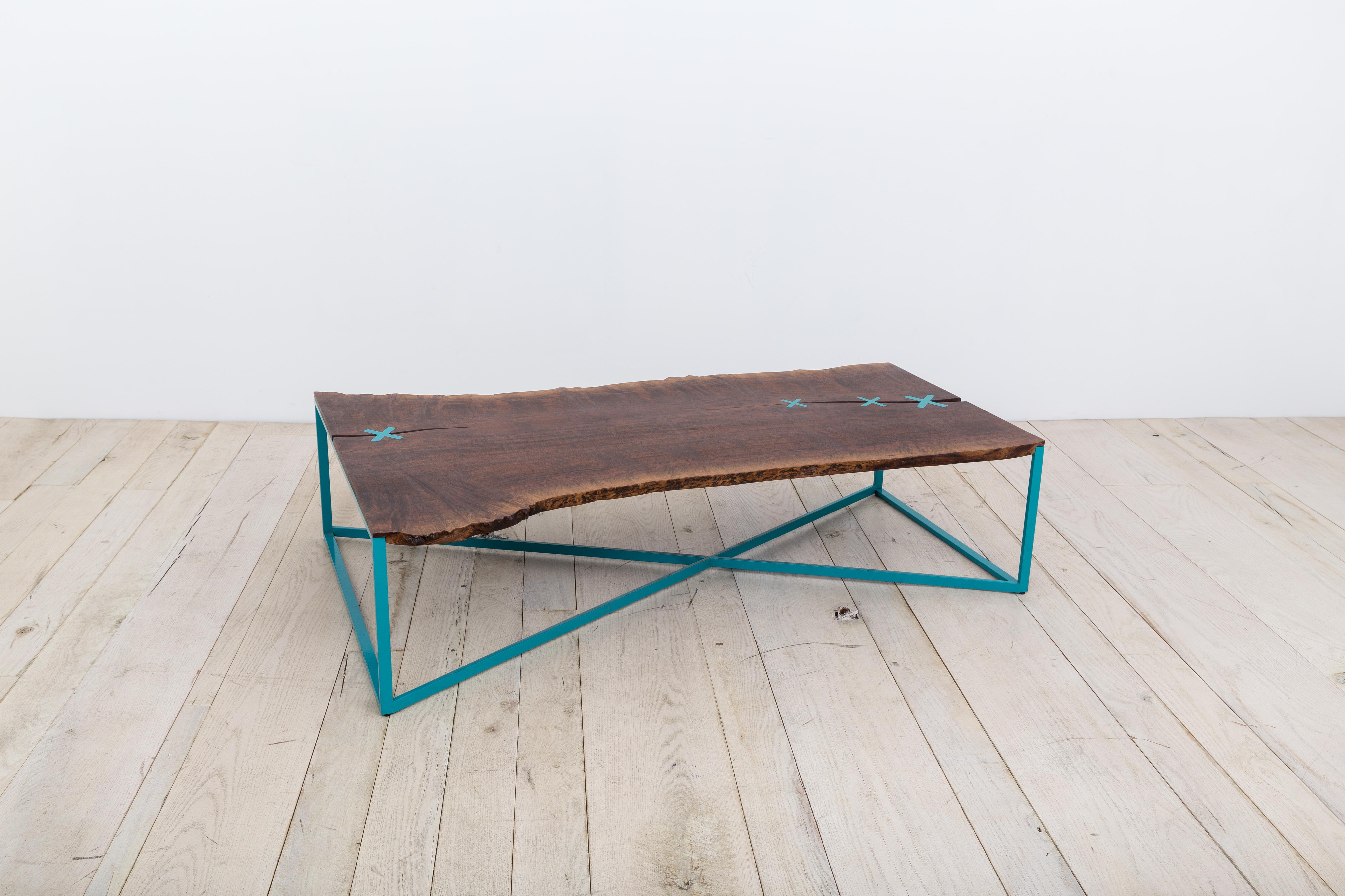 Powder-Coated Stitch Coffee Table in Walnut For Sale