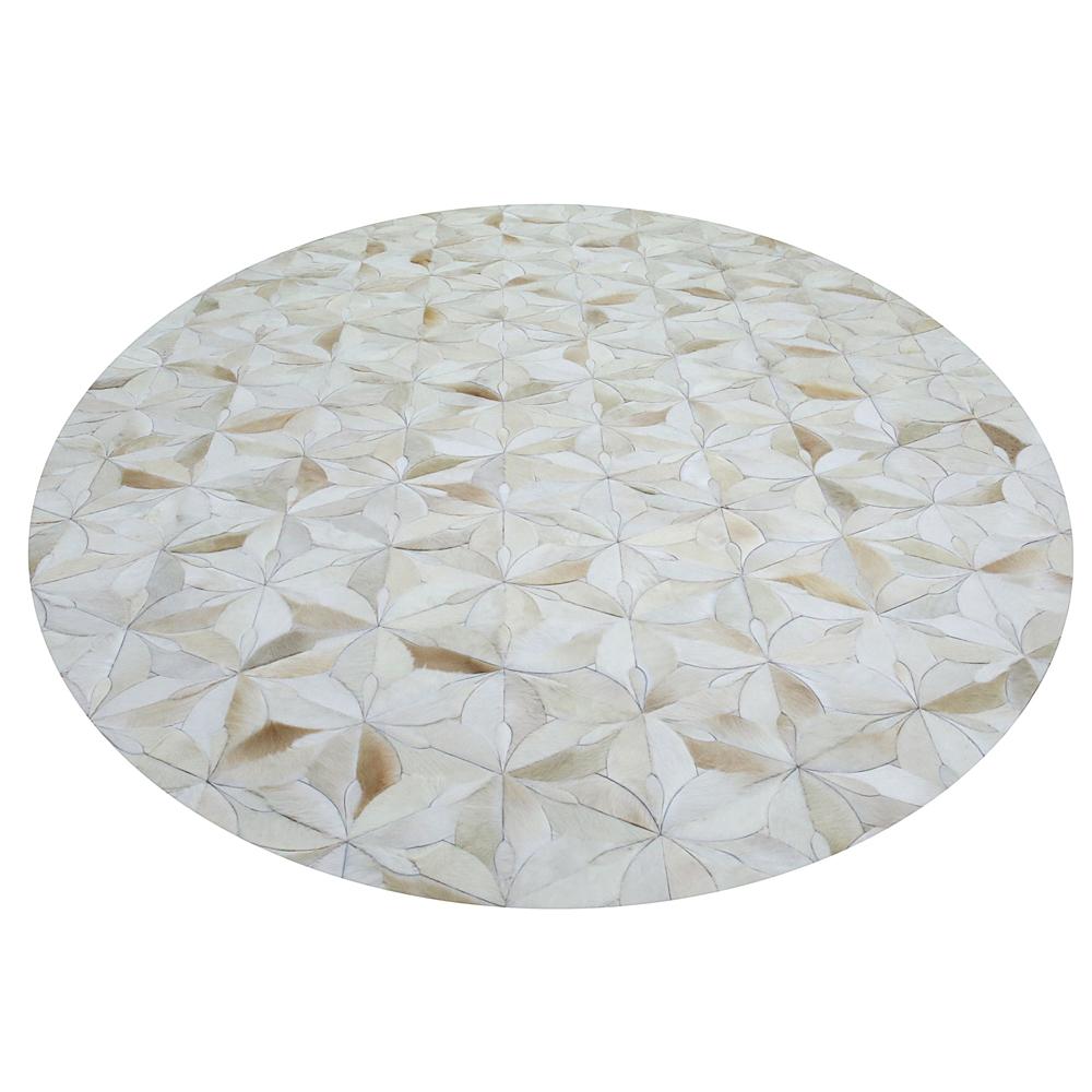 Machine-Made Stitch less Customizable Cowhide Cream Flores Area Rug Small For Sale