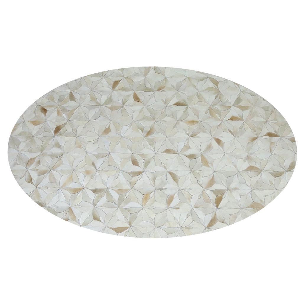 Stitch less Customizable Cowhide Cream Flores Area Rug Small For Sale