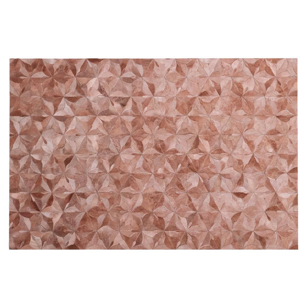 Stitch less Customizable Cowhide Pink Clay Flores Area Rug Large
