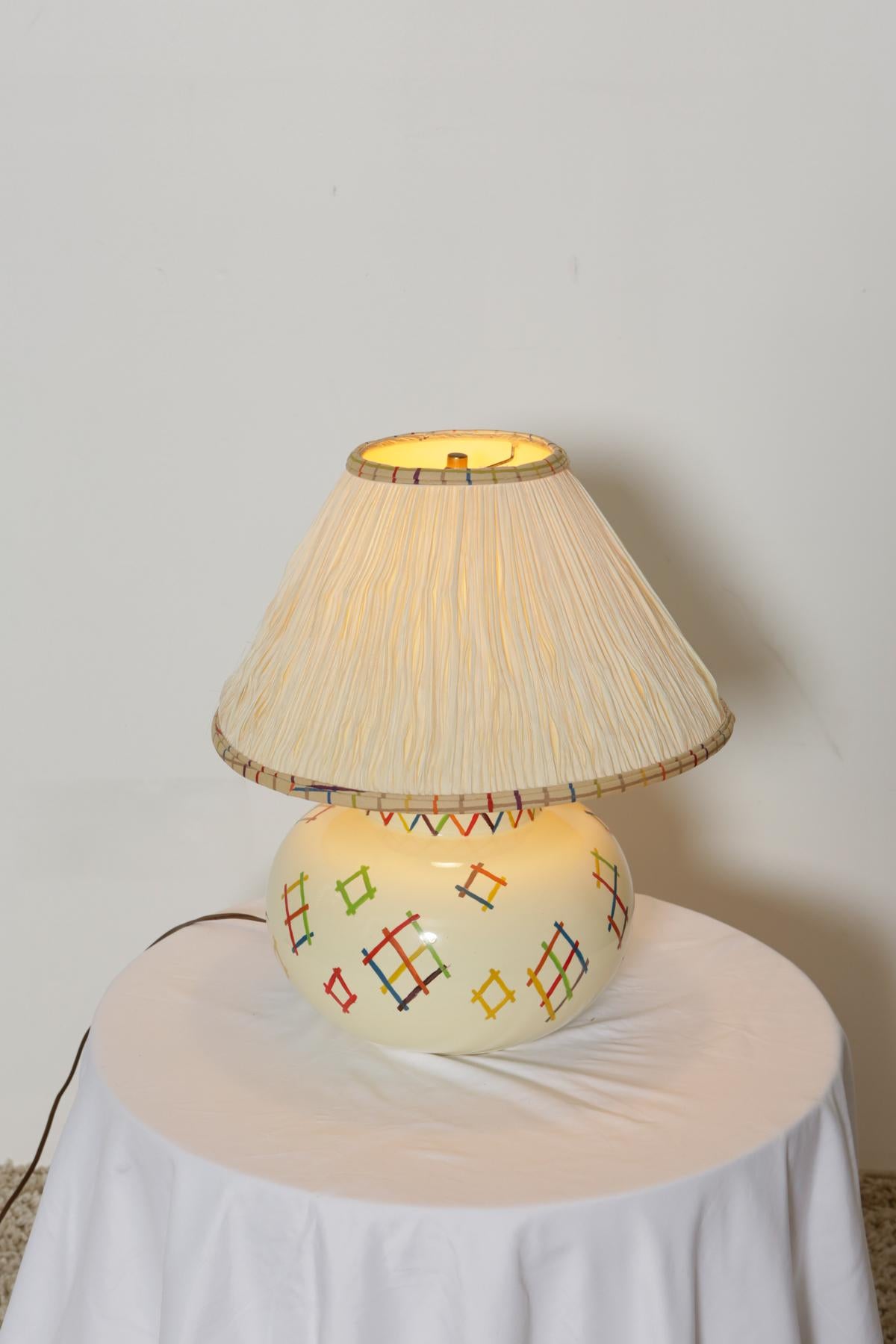 20th Century Stitch Pattern Hand Painted Table Lamp