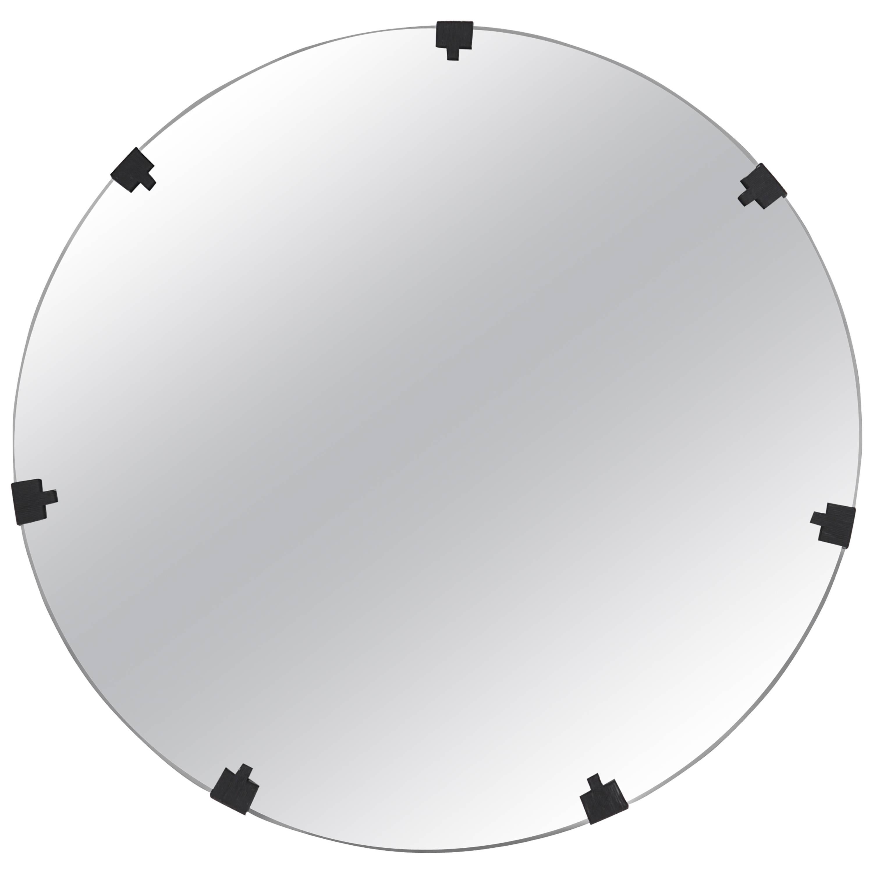 Stitch Round Extra Large Hand Wrapped Textile Edge Wall Vanity Bathroom Mirror For Sale