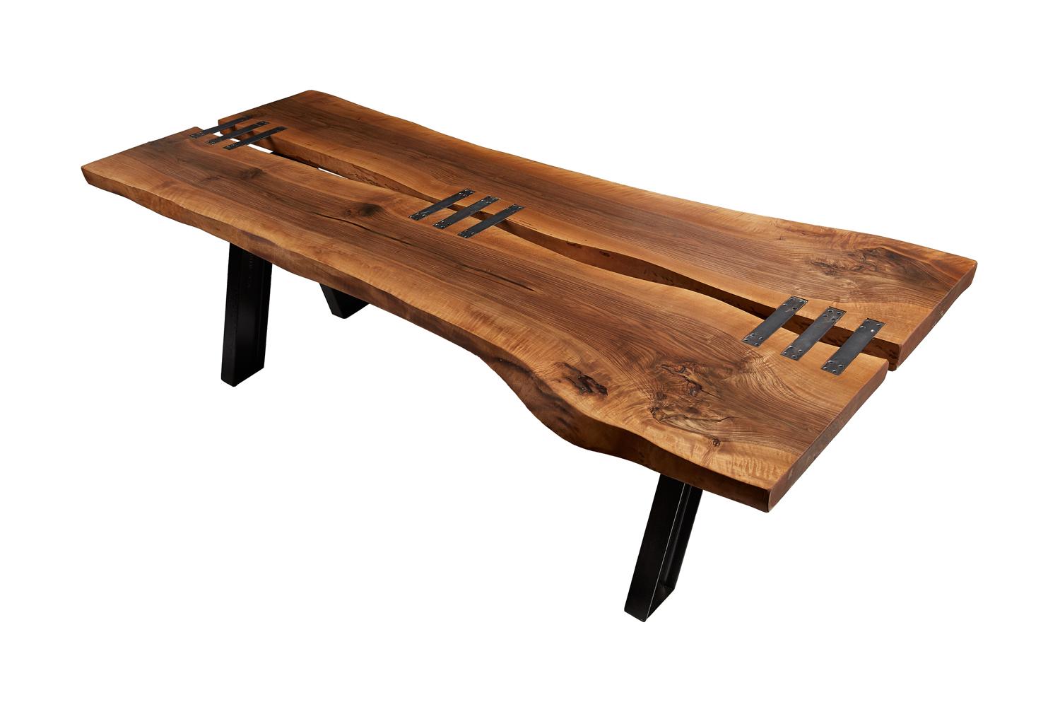 American Stitch Walnut Live Edge Dining Table For Sale