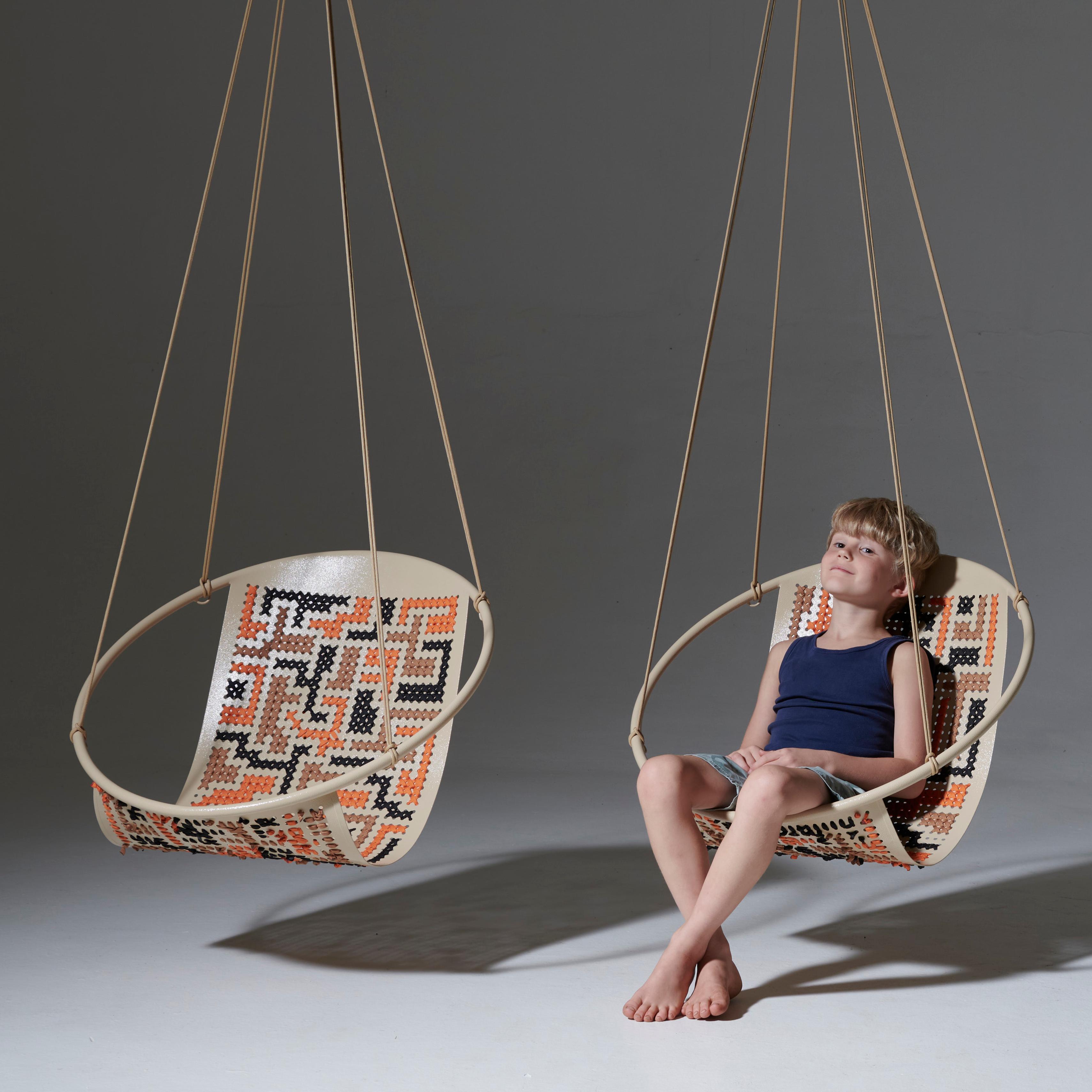 The Embroidery cross stitch hanging chair swing seat is ideal for ‘chilling’ in and just hanging out. 

Embroider a personalised cross stitch pattern from one of the many we give you or design your own. You can also use wording and copy lines of