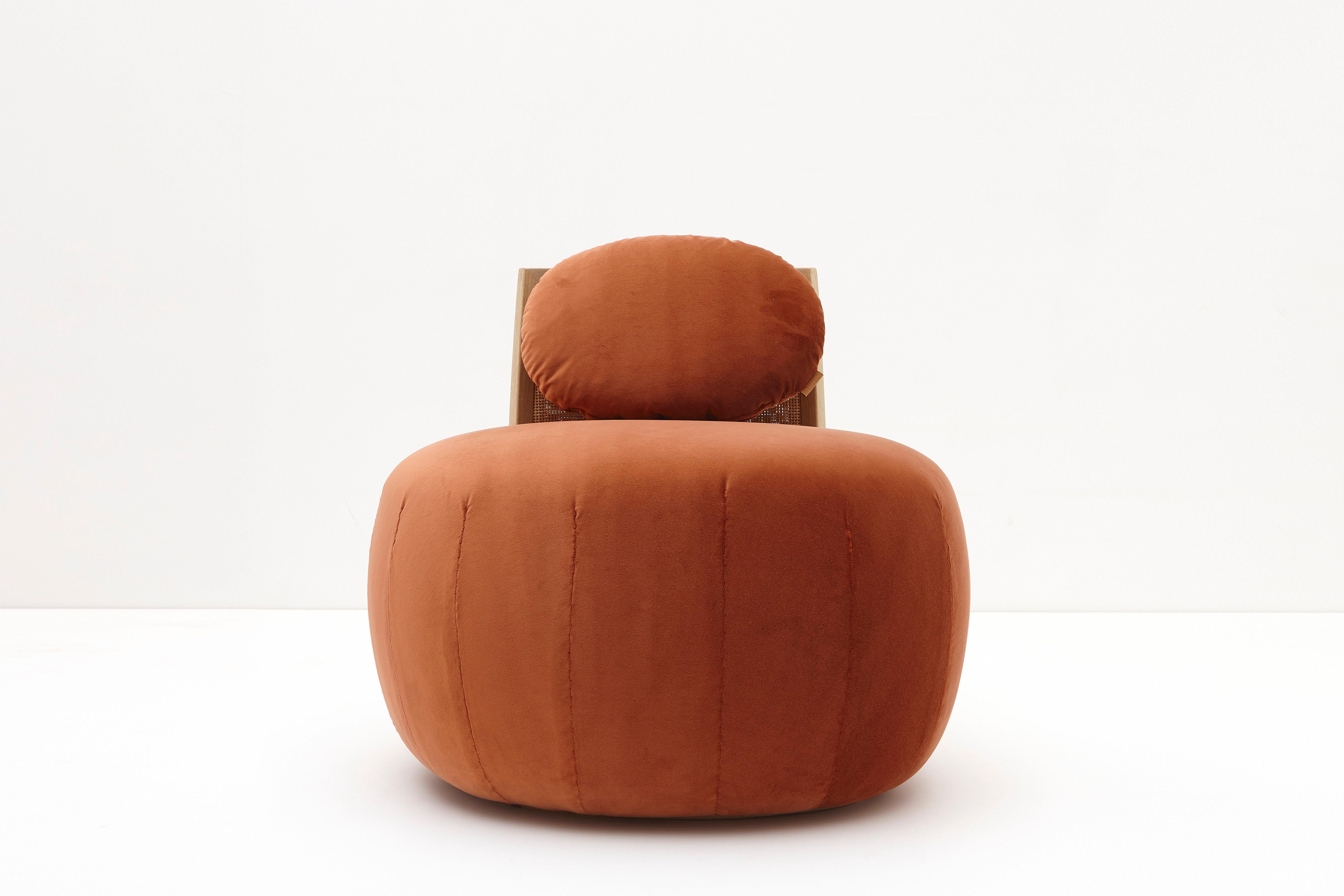 This unique piece is part of the 'Stitched Horizons’ collection of five pebble chairs designed by much-acclaimed designer in the Near and Middle East Nada Debs, renowned for cleverly distilling culture and craftsmanship in works imbued with