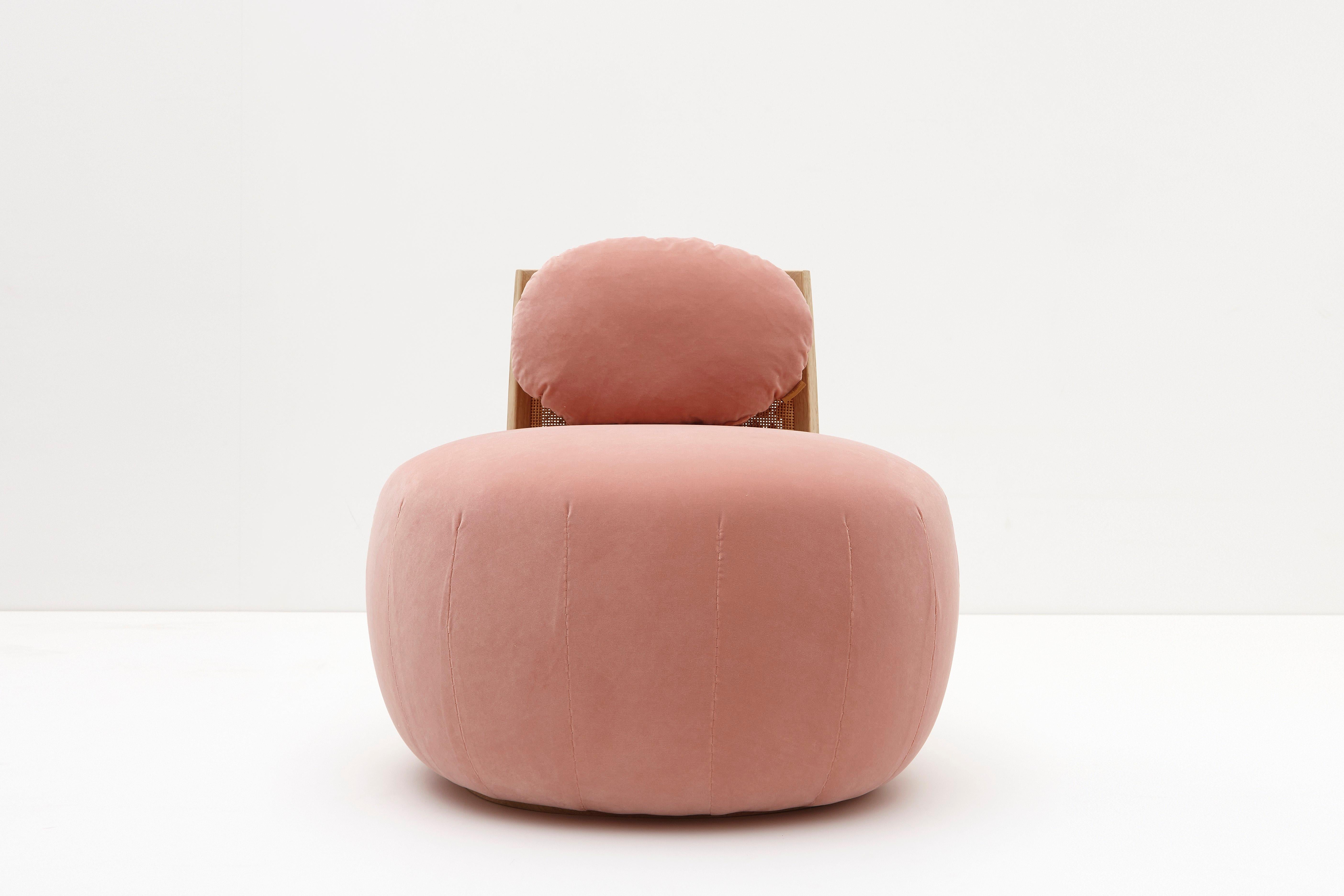 This unique piece is part of the 'Stitched Horizons’ collection of five pebble chairs designed by much-acclaimed designer in the Near and Middle East Nada Debs, renowned for cleverly distilling culture and craftsmanship in works imbued with