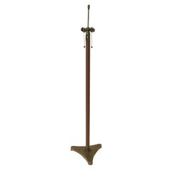 Stitched Leather and Brass Floor Lamp