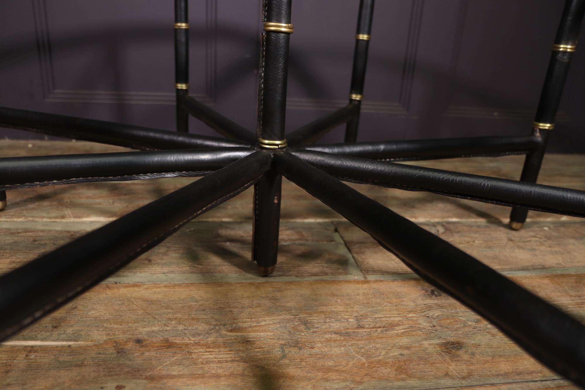 Stitched Leather and Brass Table by Jacques Adnet For Sale 4