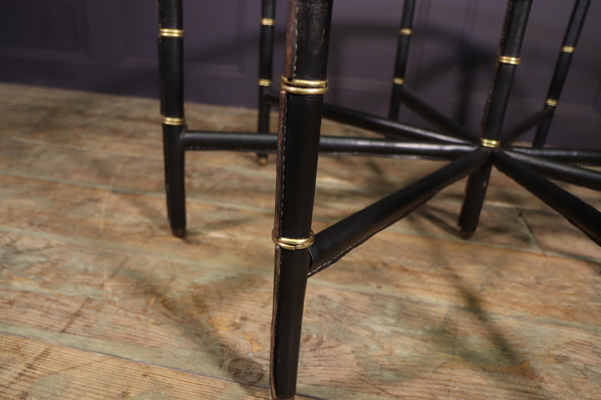 Stitched Leather and Brass Table by Jacques Adnet For Sale 6