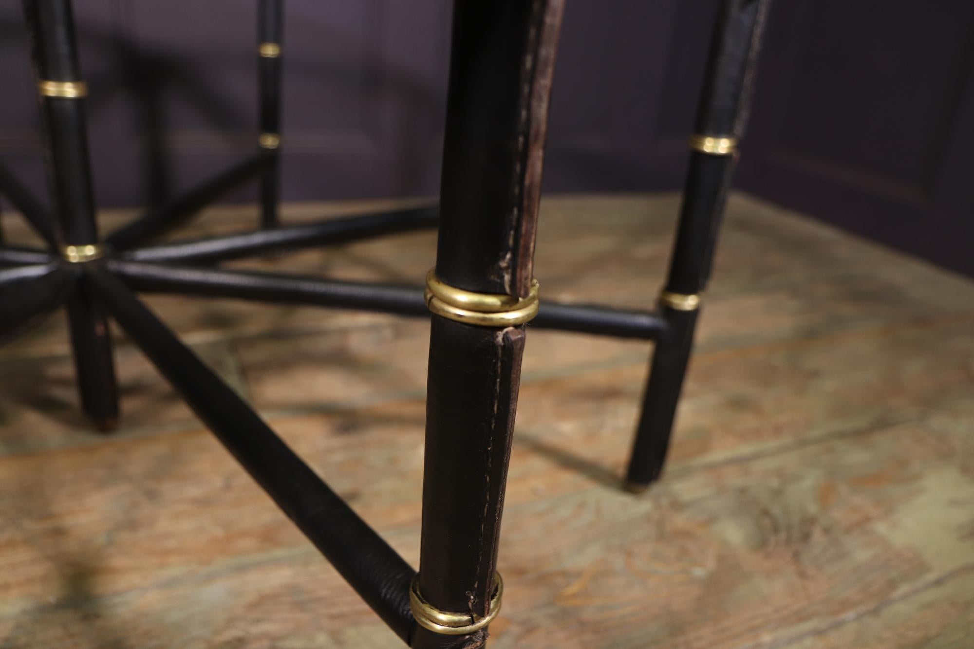 Stitched Leather and Brass Table by Jacques Adnet For Sale 3