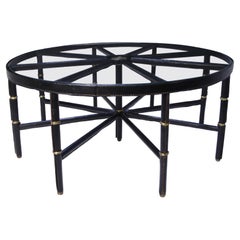 Stitched Leather and Brass Table by Jacques Adnet