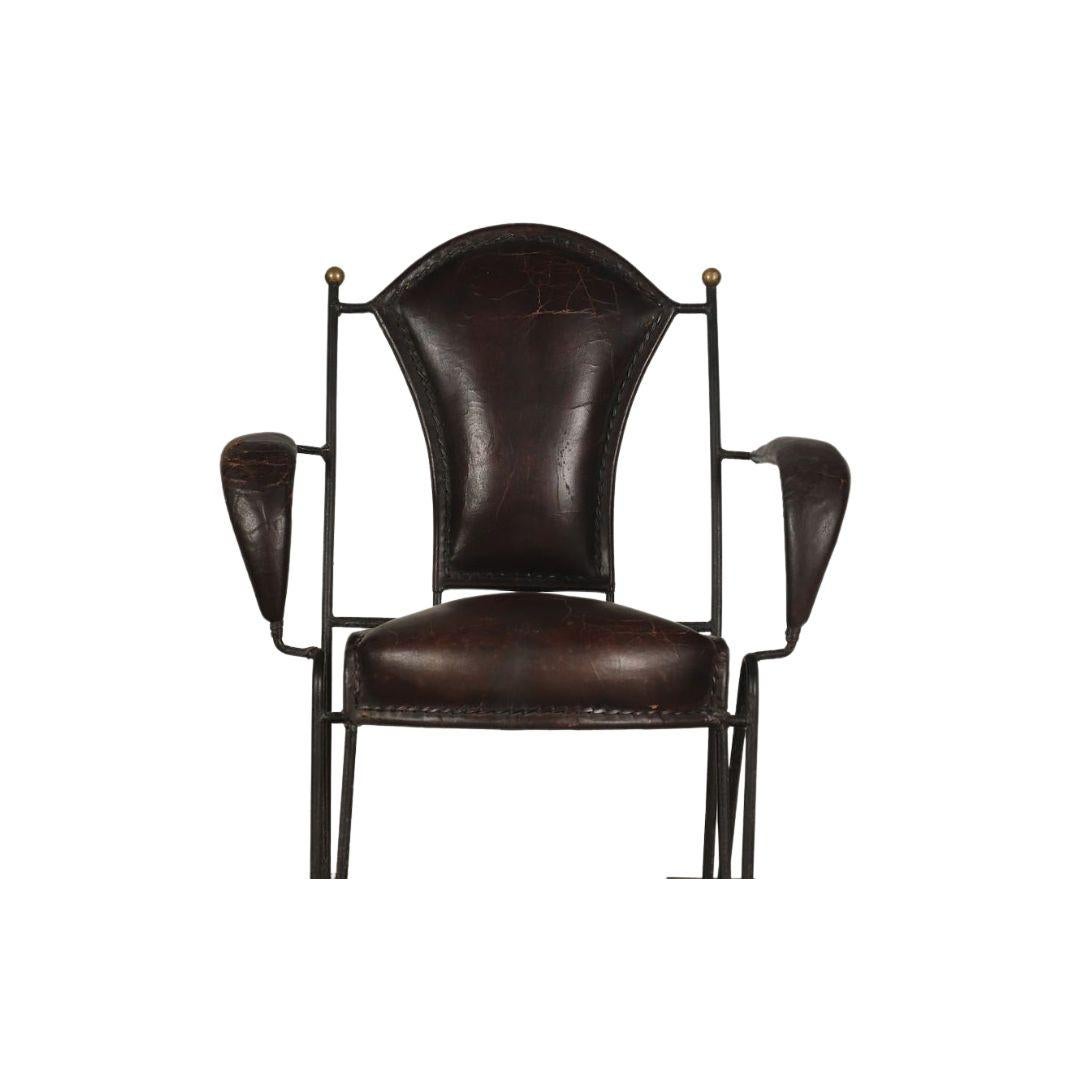 Metalwork Jacques Adnet Style Stitched Leather and Iron Armchair