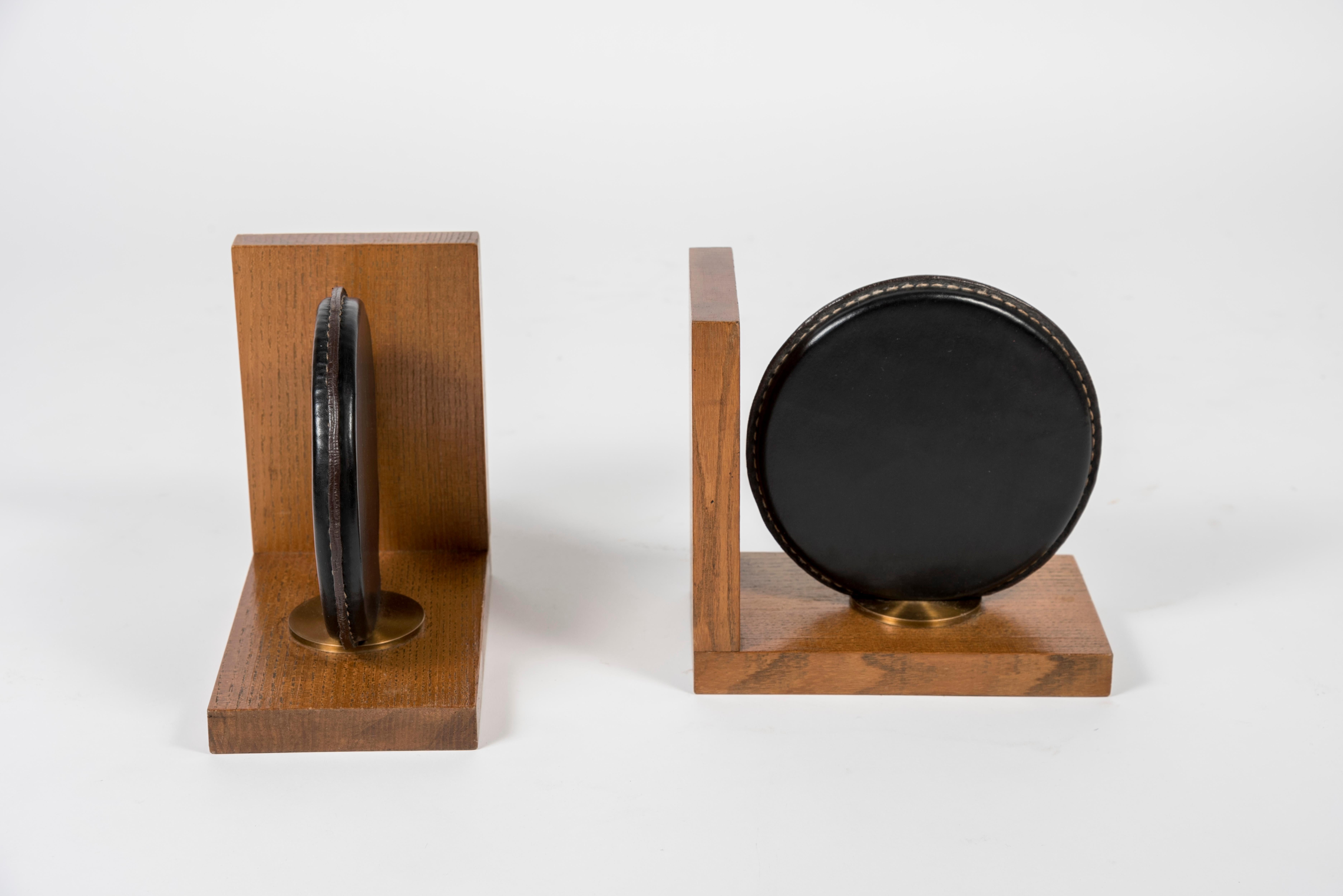 French Stitched Leather Book End by Jacques Adnet