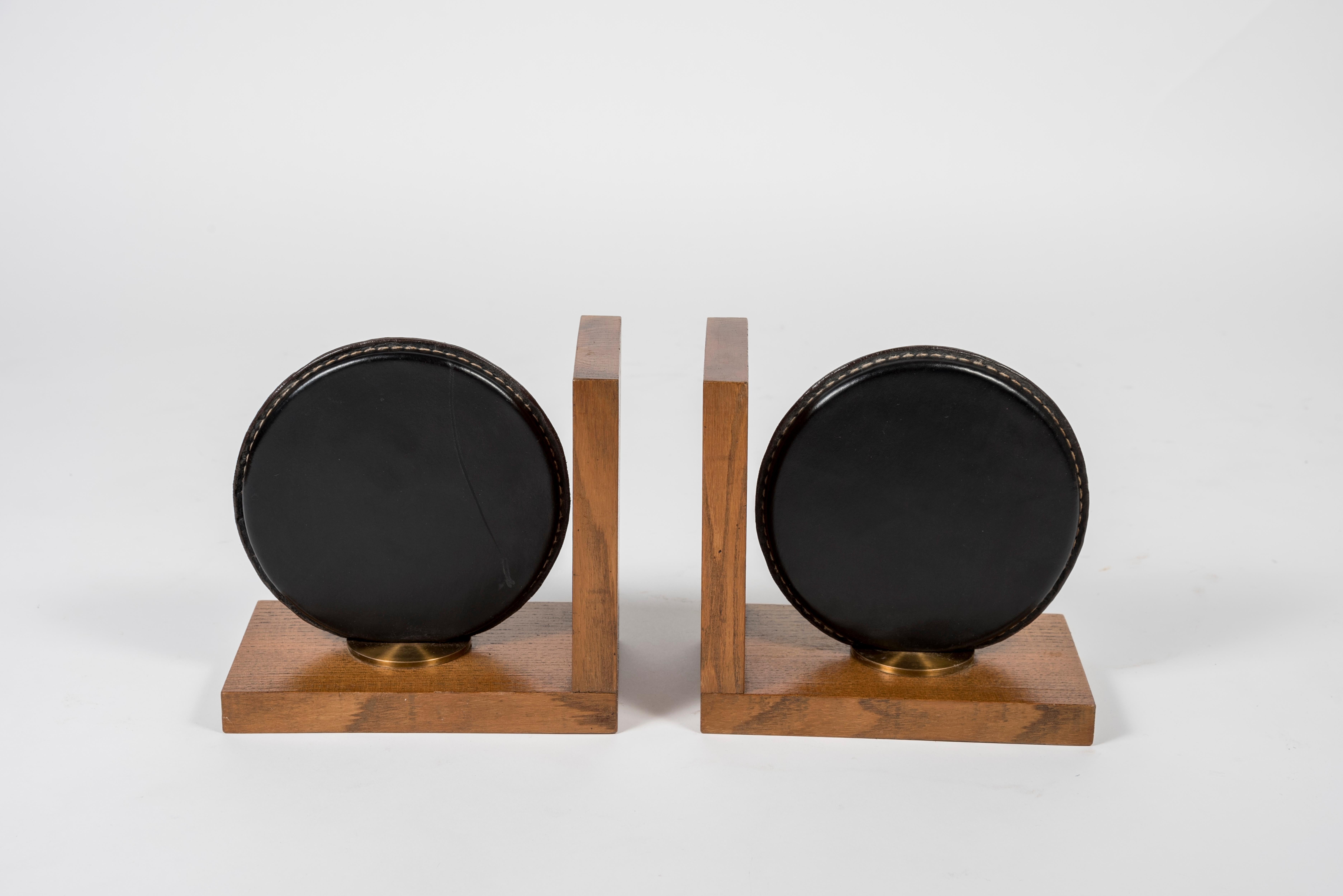 Mid-20th Century Stitched Leather Book End by Jacques Adnet