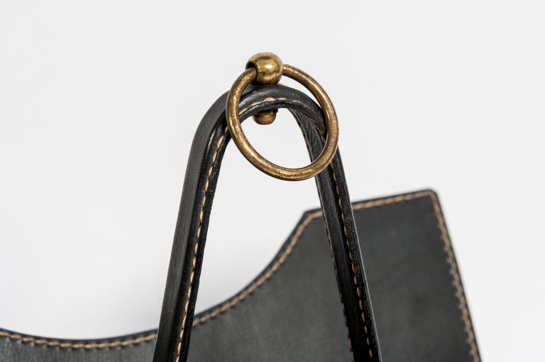 Leather Book Rack Stitched Leather Book Rack by Jacques Adnet For Sale at 1stDibs