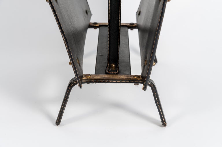 Leather Book Rack Stitched Leather Book Rack by Jacques Adnet For Sale at 1stDibs