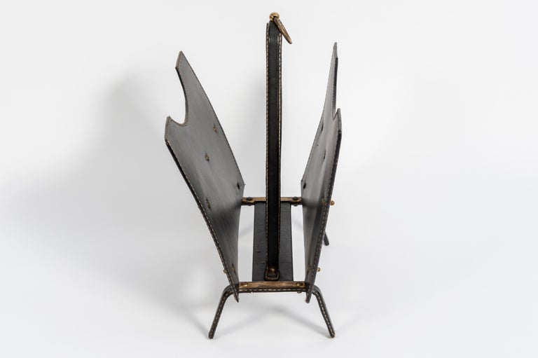 Leather Book Rack Stitched Leather Book Rack by Jacques Adnet For Sale at 1stDibs