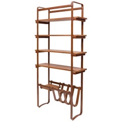 Vintage Stitched Leather Book Shelves by Jacques Adnet