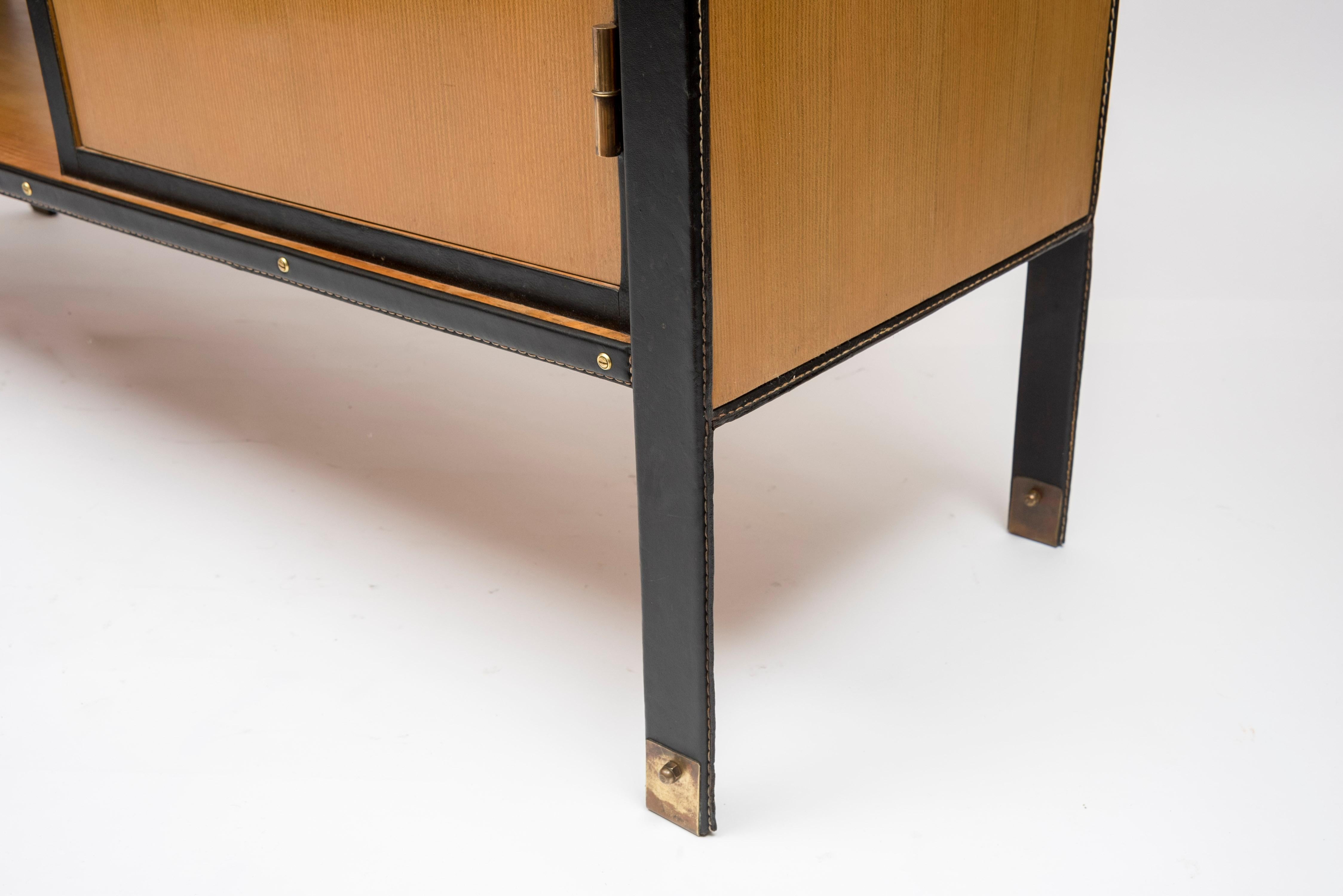 Stitched Leather Bookcase by Jacques Adnet In Excellent Condition In Bois-Colombes, FR