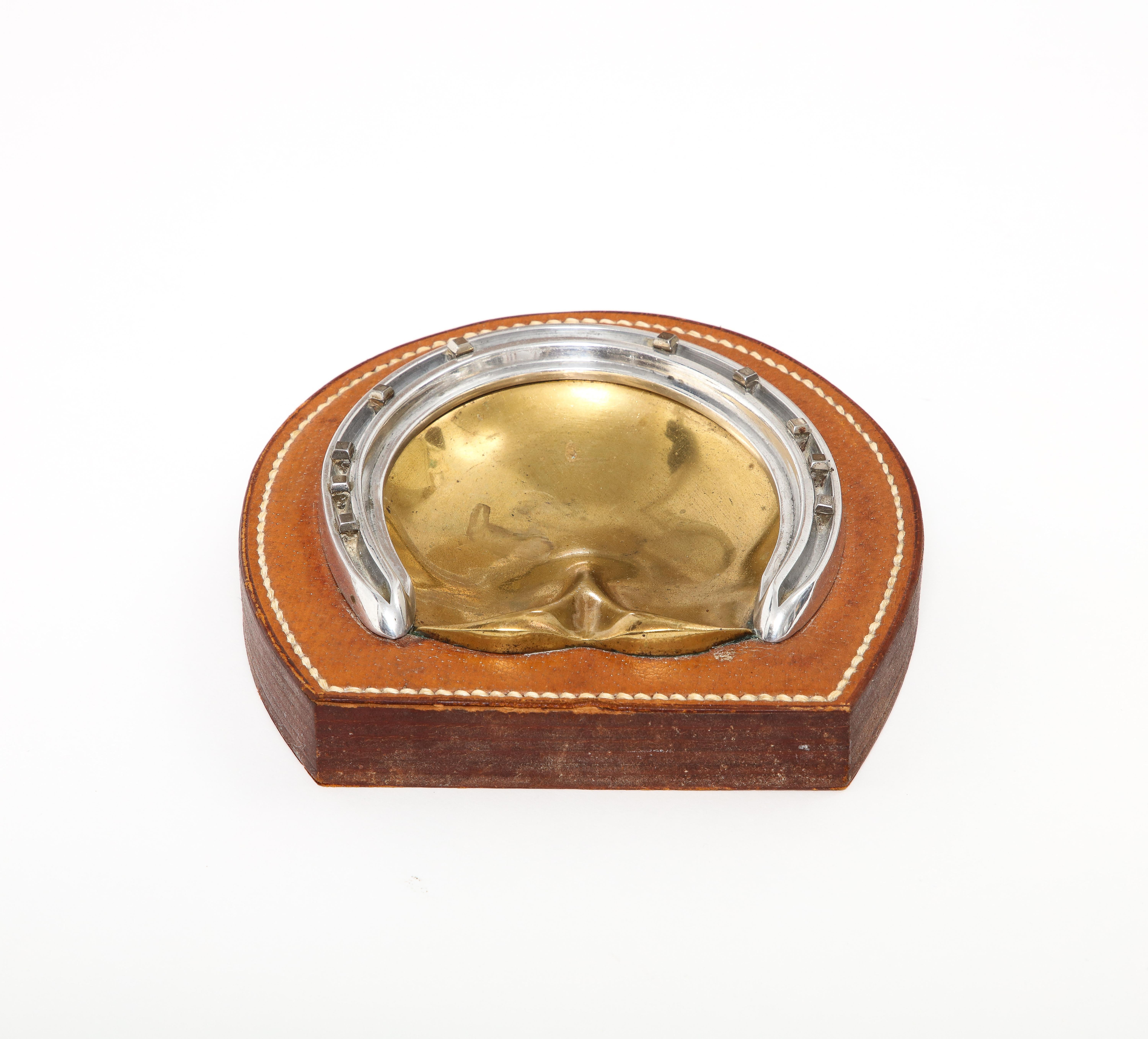 Stitched Leather, Brass and Steel Vide Poche for Hermes, France, c. 1945 For Sale 3