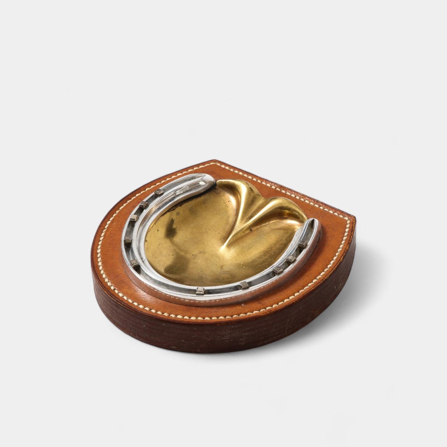 Stitched Leather, Brass and Steel Vide Poche for Hermes, France, c. 1945 For Sale 5