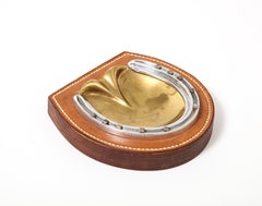 Stitched Leather, Brass and Steel Vide Poche for Hermes, France, c. 1945