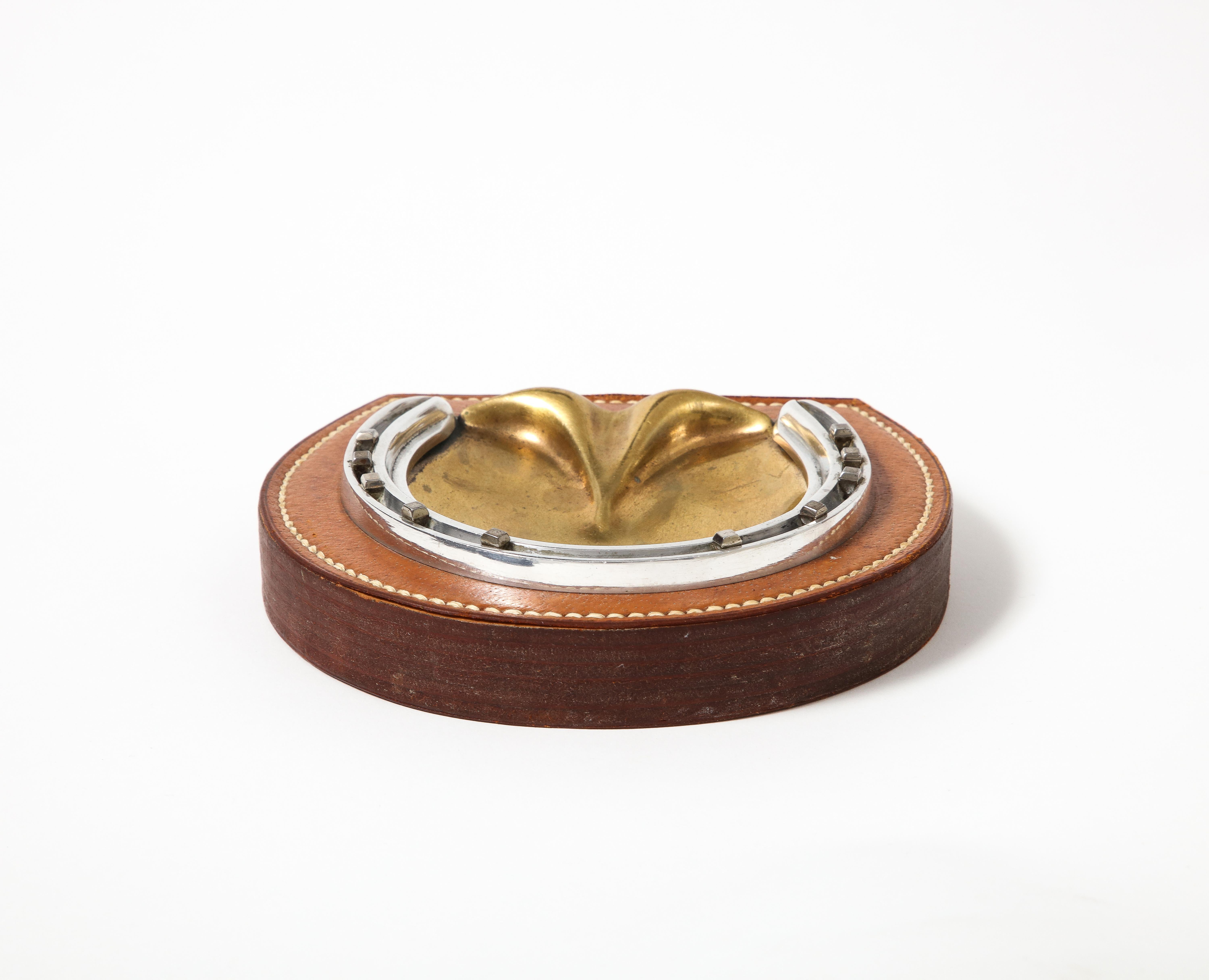 Stitched Leather, Brass and Steel Vide Poche for Hermes, France, c. 1945 In Good Condition For Sale In New York City, NY