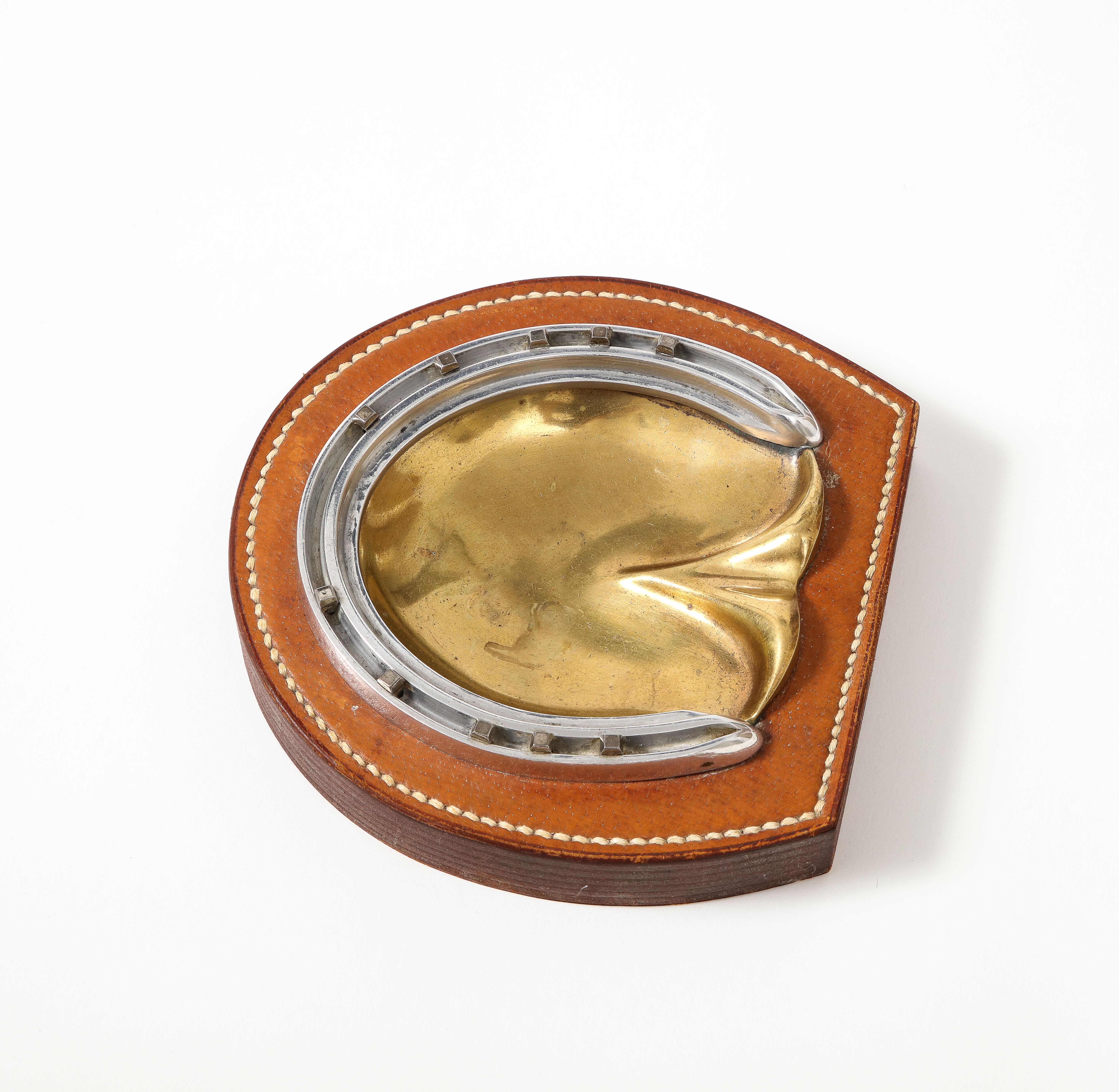 Stitched Leather, Brass and Steel Vide Poche for Hermes, France, c. 1945 For Sale 1
