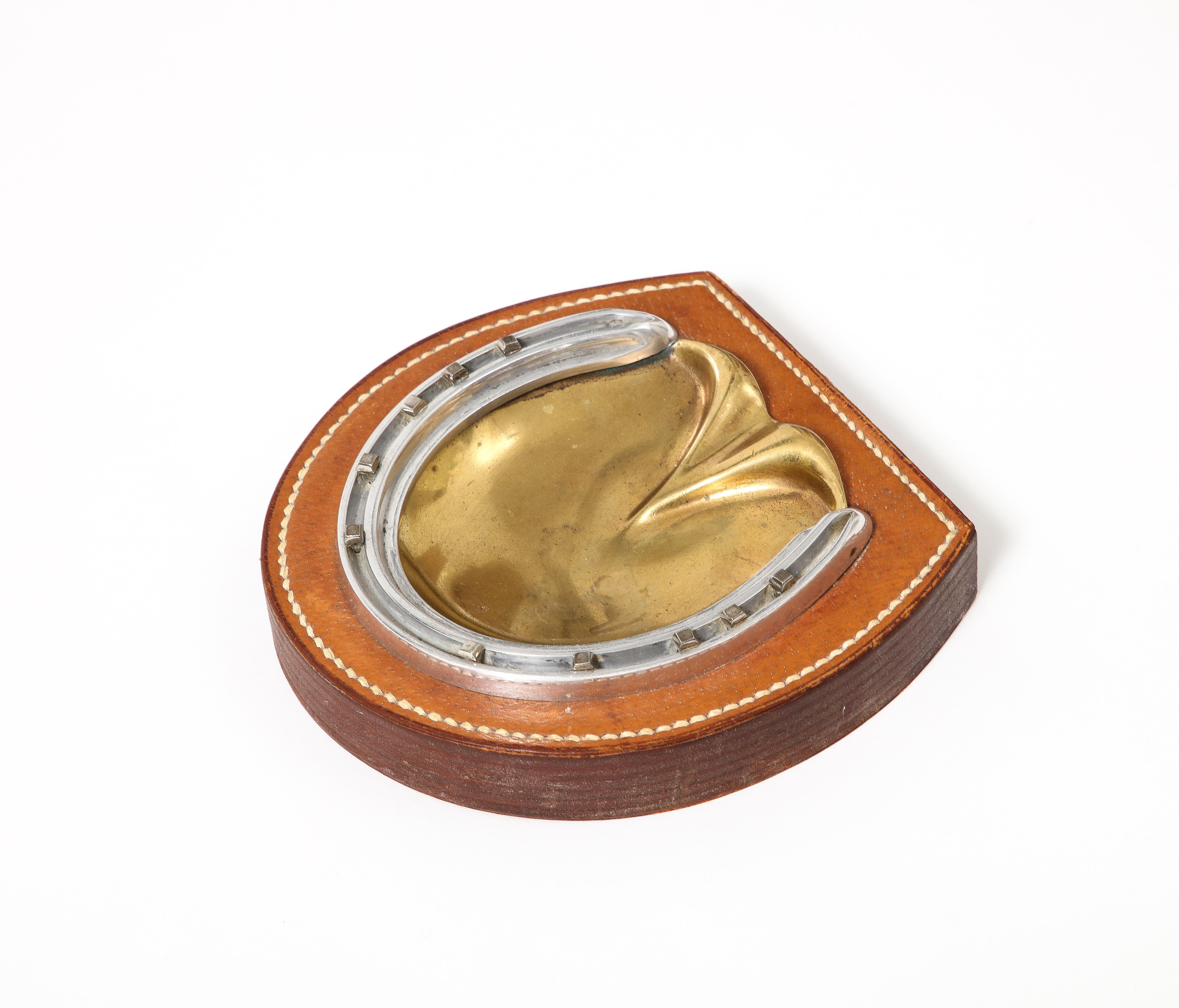 Stitched Leather, Brass and Steel Vide Poche for Hermes, France, c. 1945 For Sale 2