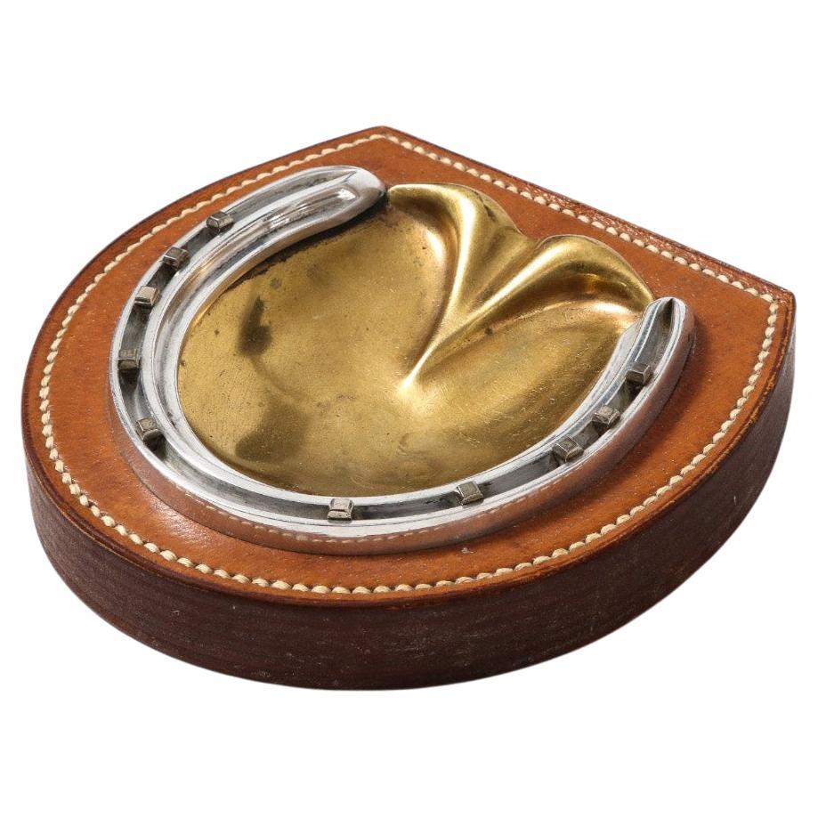 Stitched Leather, Brass and Steel Vide Poche for Hermes, France, c. 1945 For Sale