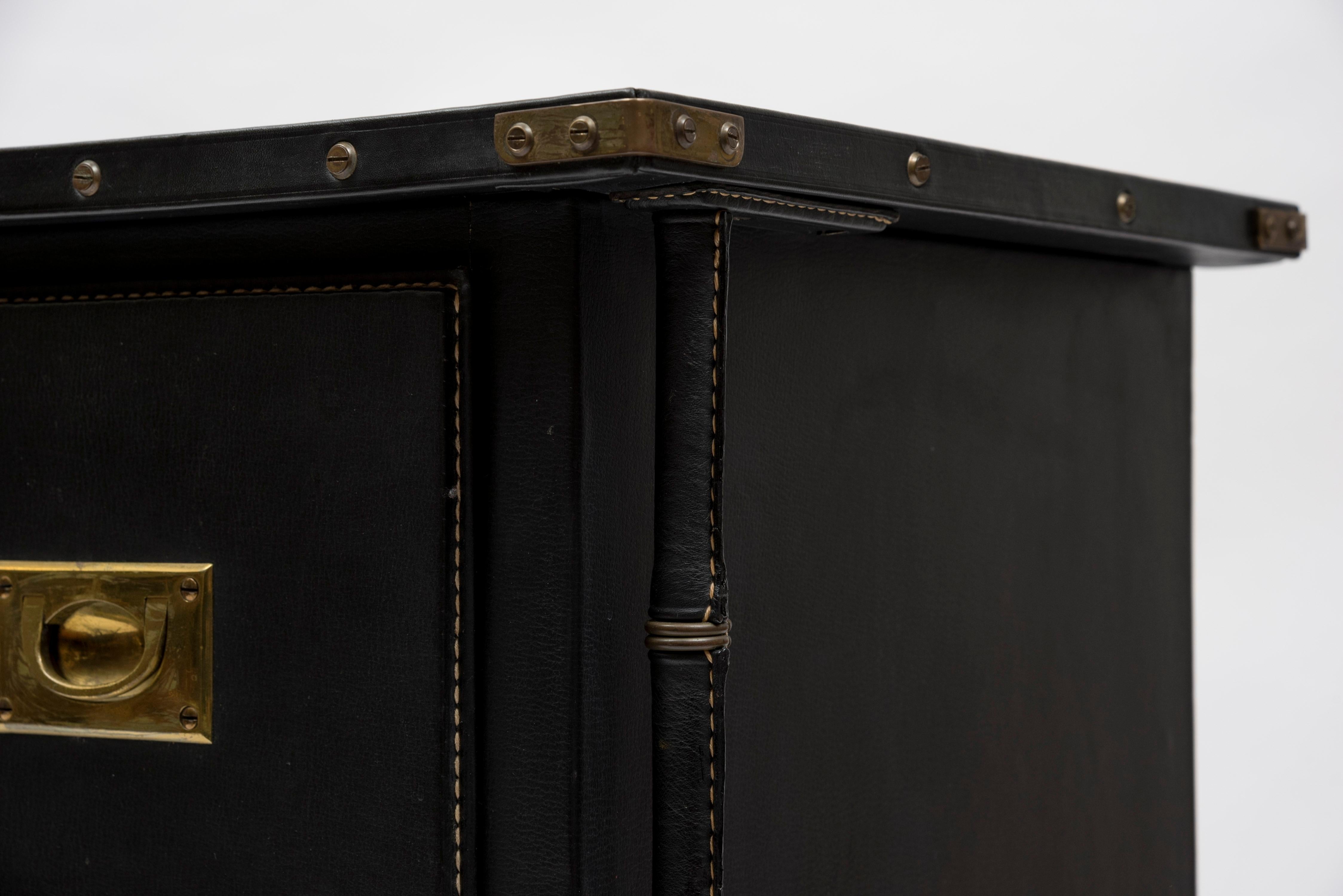 European Stitched Leather Chest of Drawers by Jacques Adnet