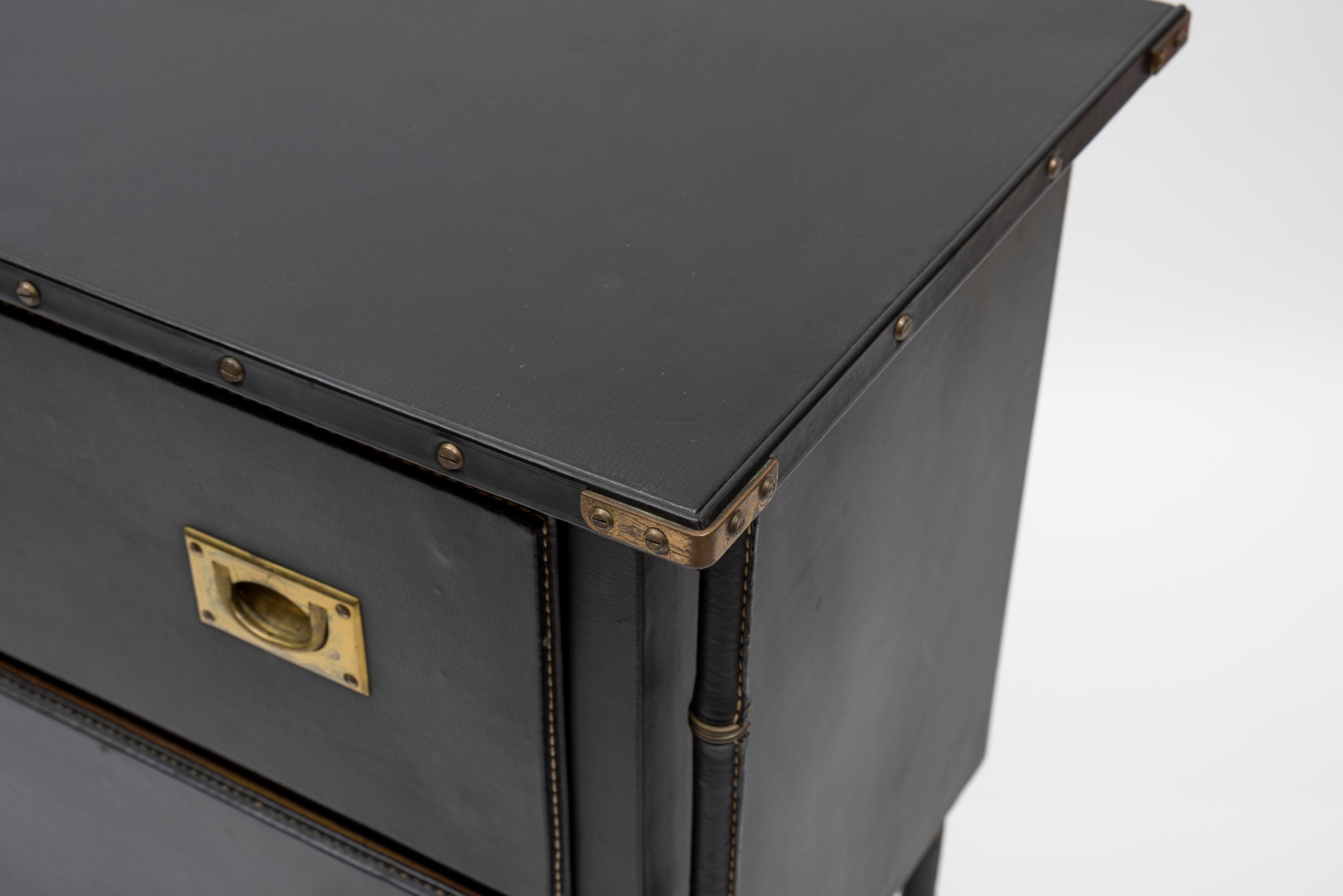 Stitched Leather Chest of Drawers by Jacques Adnet In Good Condition In Bois-Colombes, FR