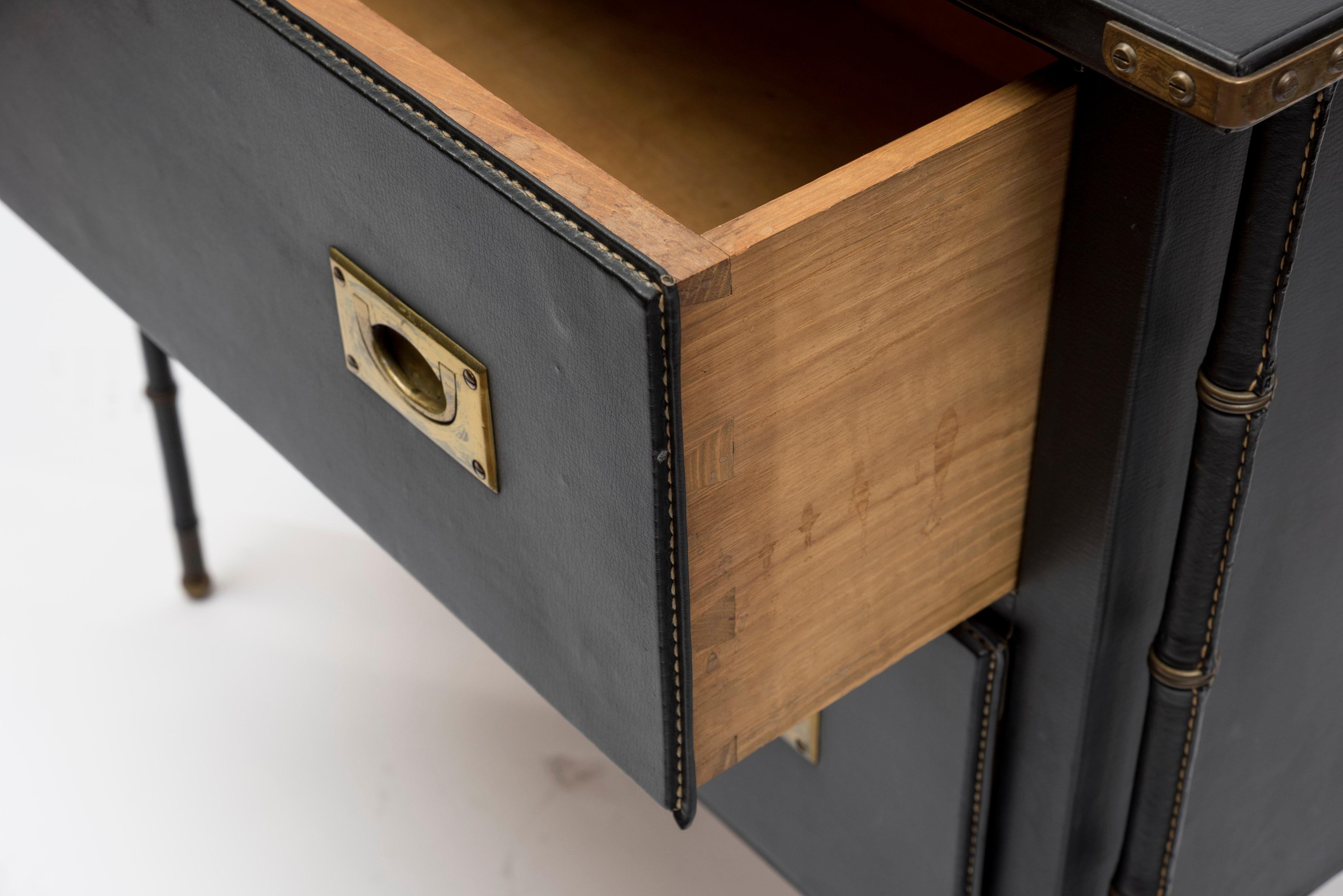 Mid-20th Century Stitched Leather Chest of Drawers by Jacques Adnet