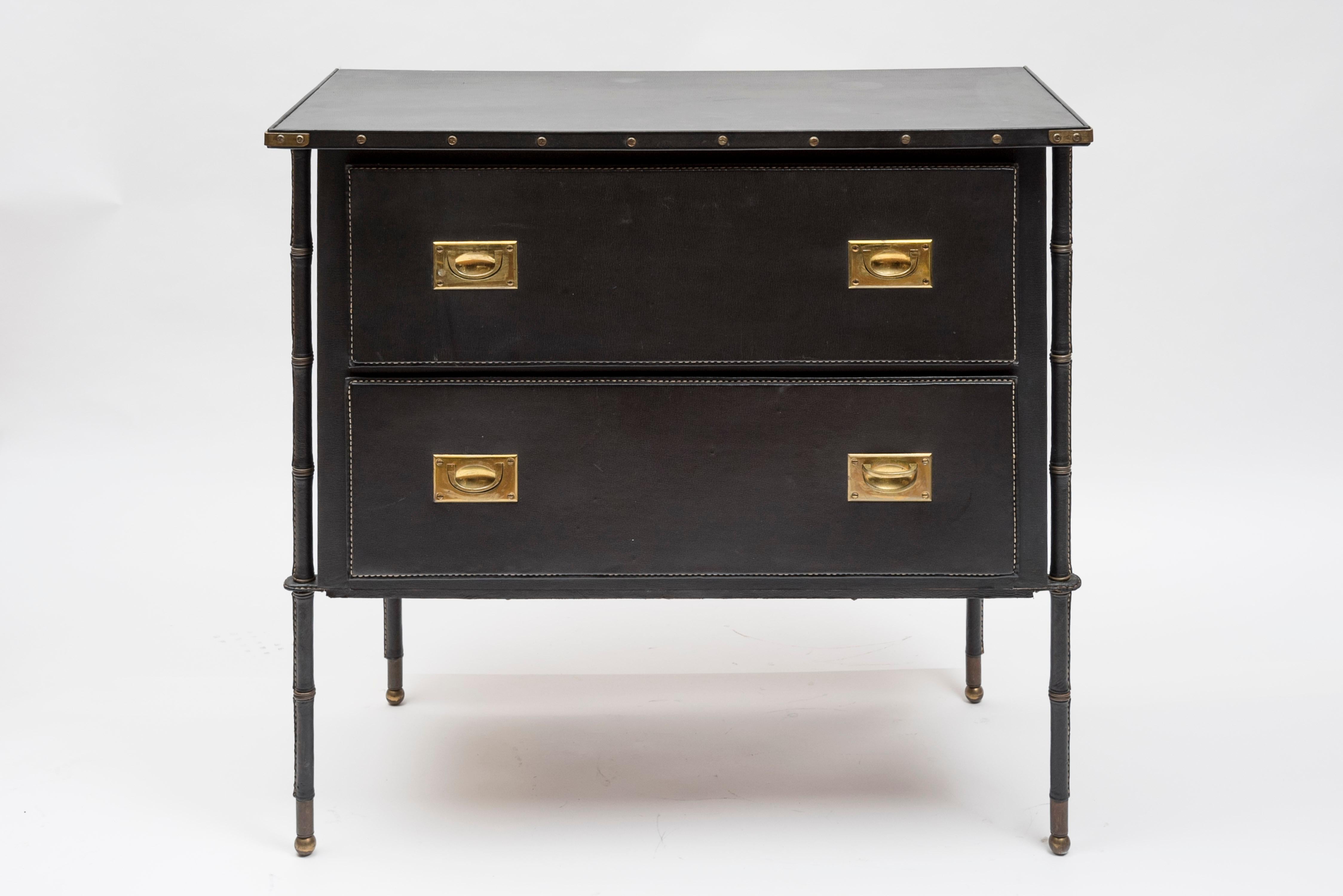 Stitched Leather Chest of Drawers by Jacques Adnet 1