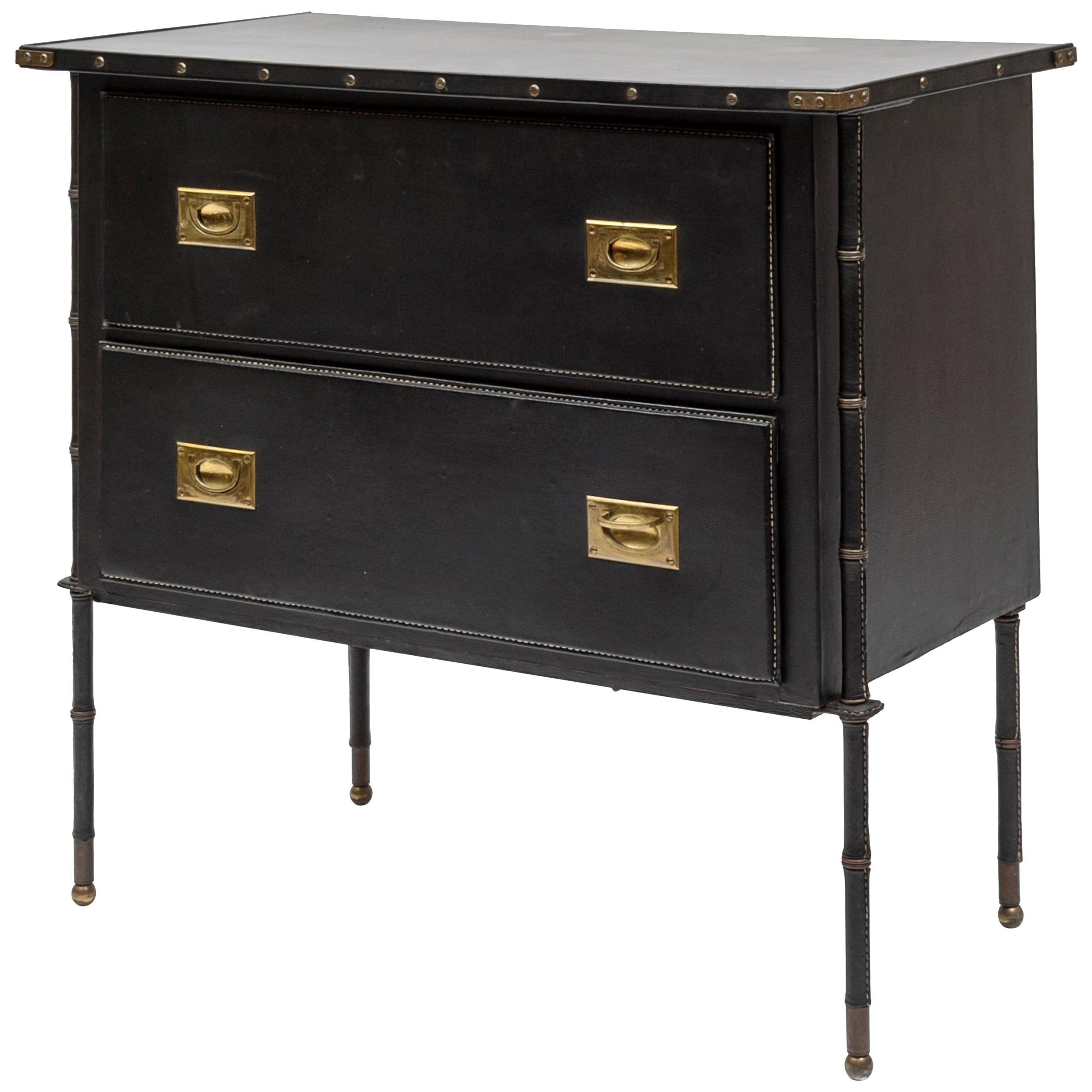 Stitched Leather Chest of Drawers by Jacques Adnet