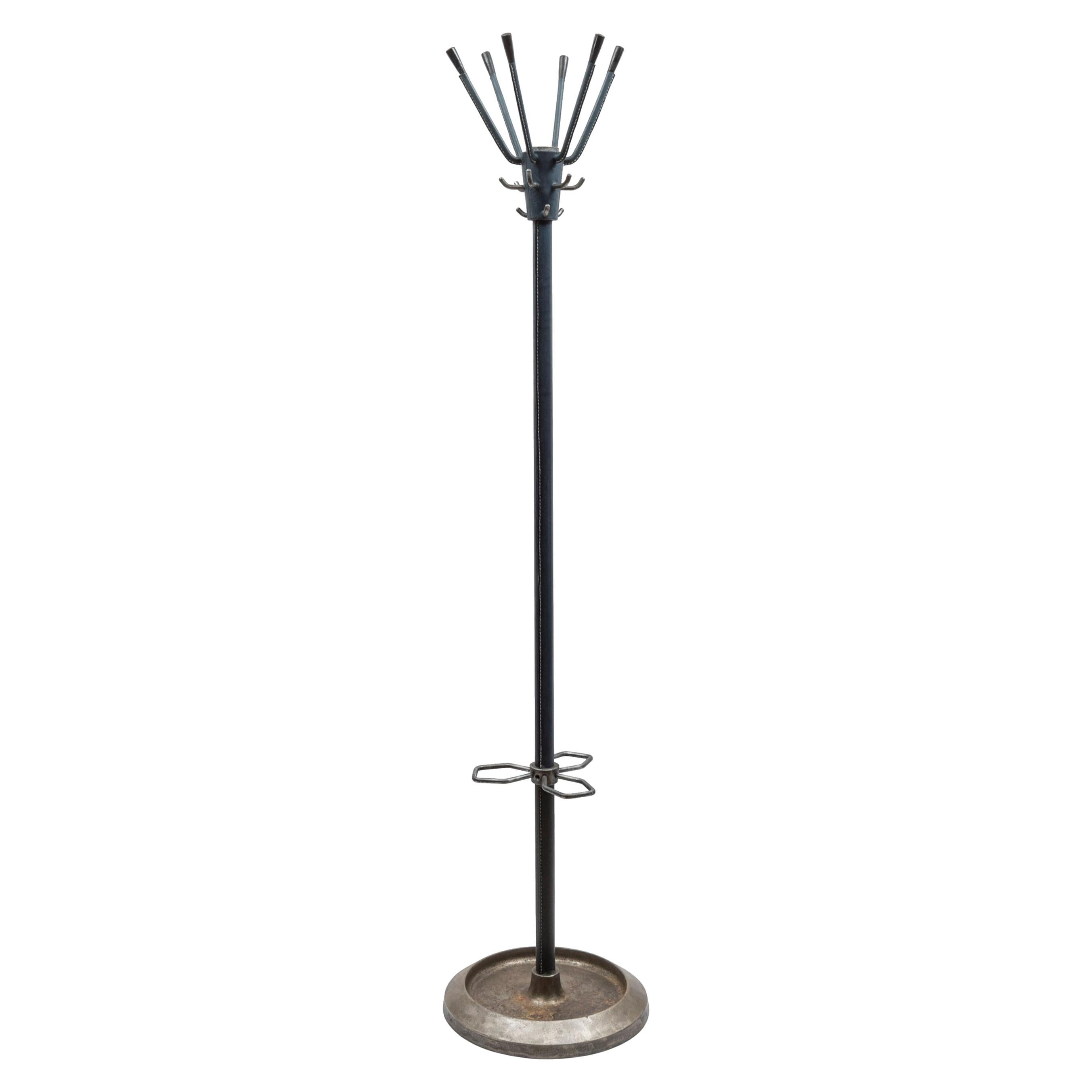 Stitched Leather Coat Stand by Jacques Adnet For Sale