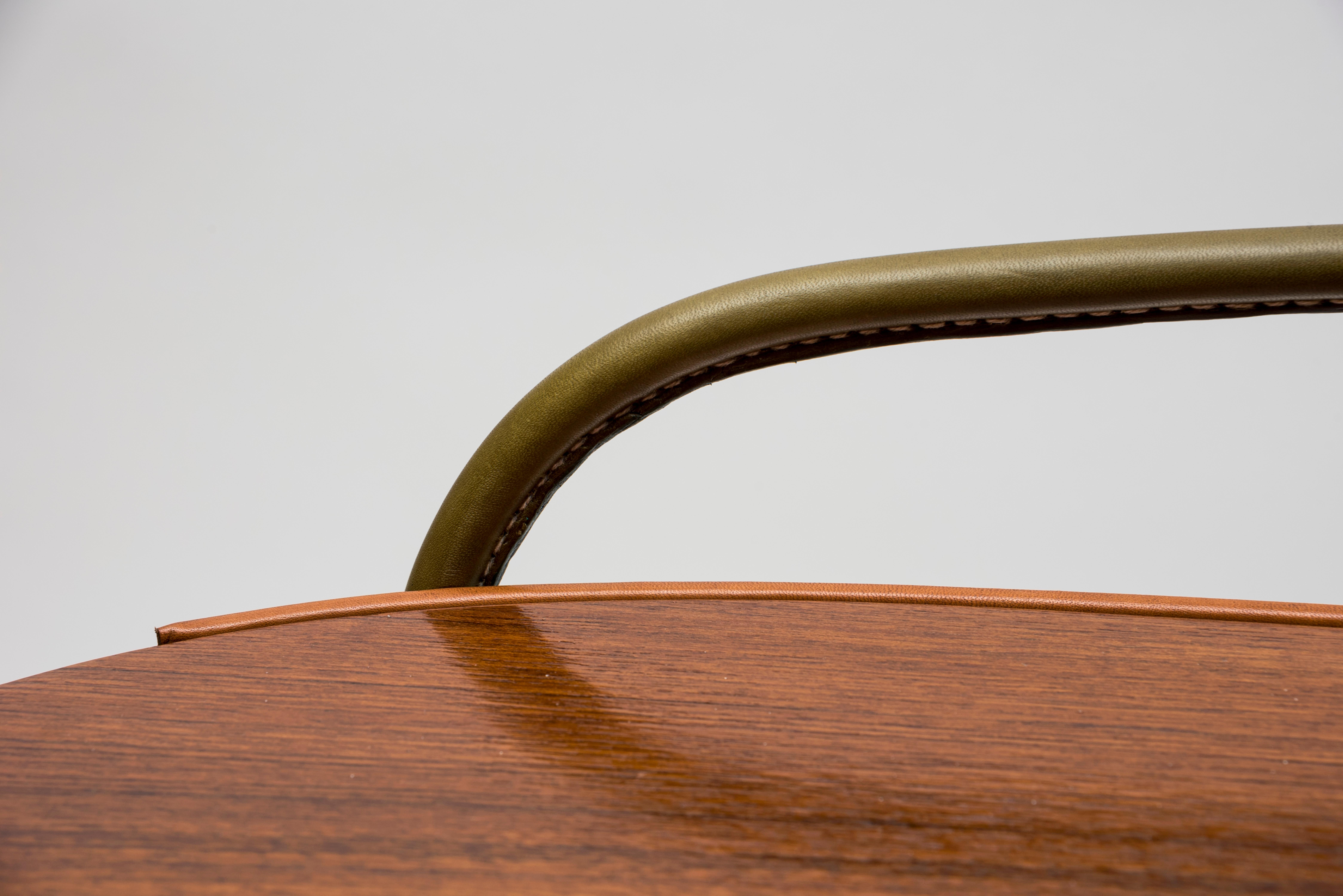 Mid-20th Century Stitched Leather Cocktail Table by Jacques Adnet For Sale