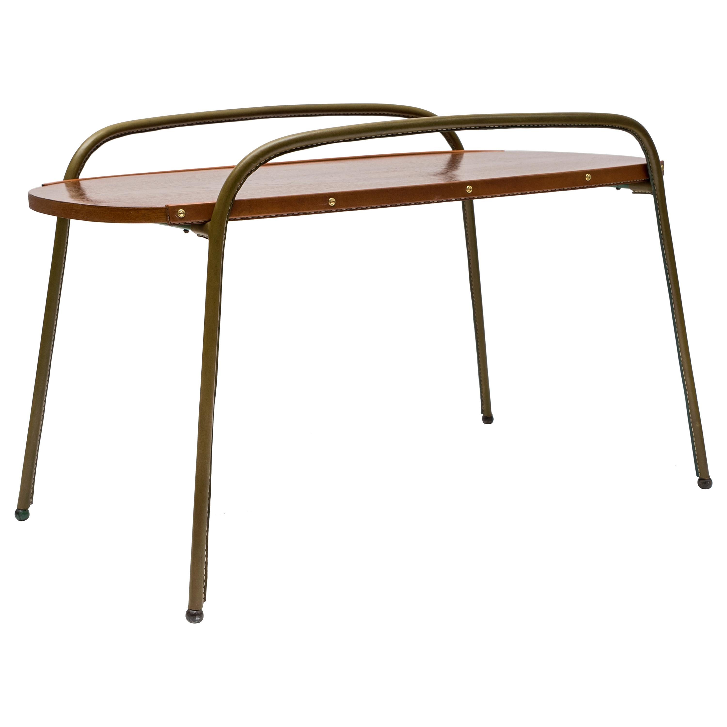 Stitched Leather Cocktail Table by Jacques Adnet For Sale
