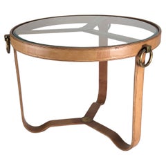 Couchtisch aus genähtem Leder im Stil von Jacques Adnet