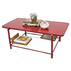 Stitched Leather Coffee Table in the Style of Jacques Adnet