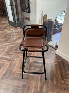 Stitched Leather Counter Stool; Richly Hued Hand Rubbed Letter
